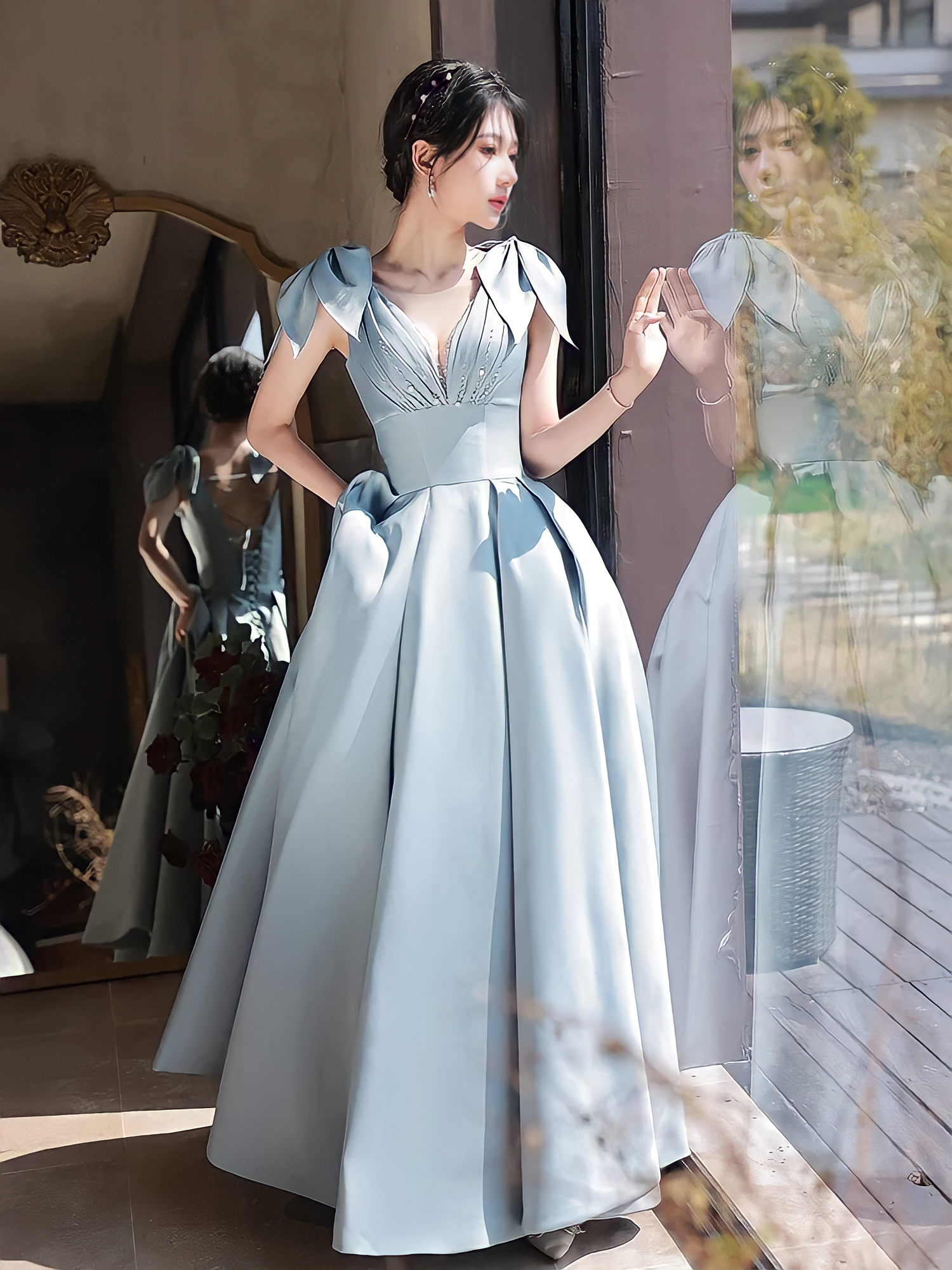 Cute Blue Saitn Long Prom Dress, A-Line Blue Evening Dress US 6 / Blue Cute Blue Saitn Long Prom Dress, A-Line Blue Evening Dress US 6 / Blue
