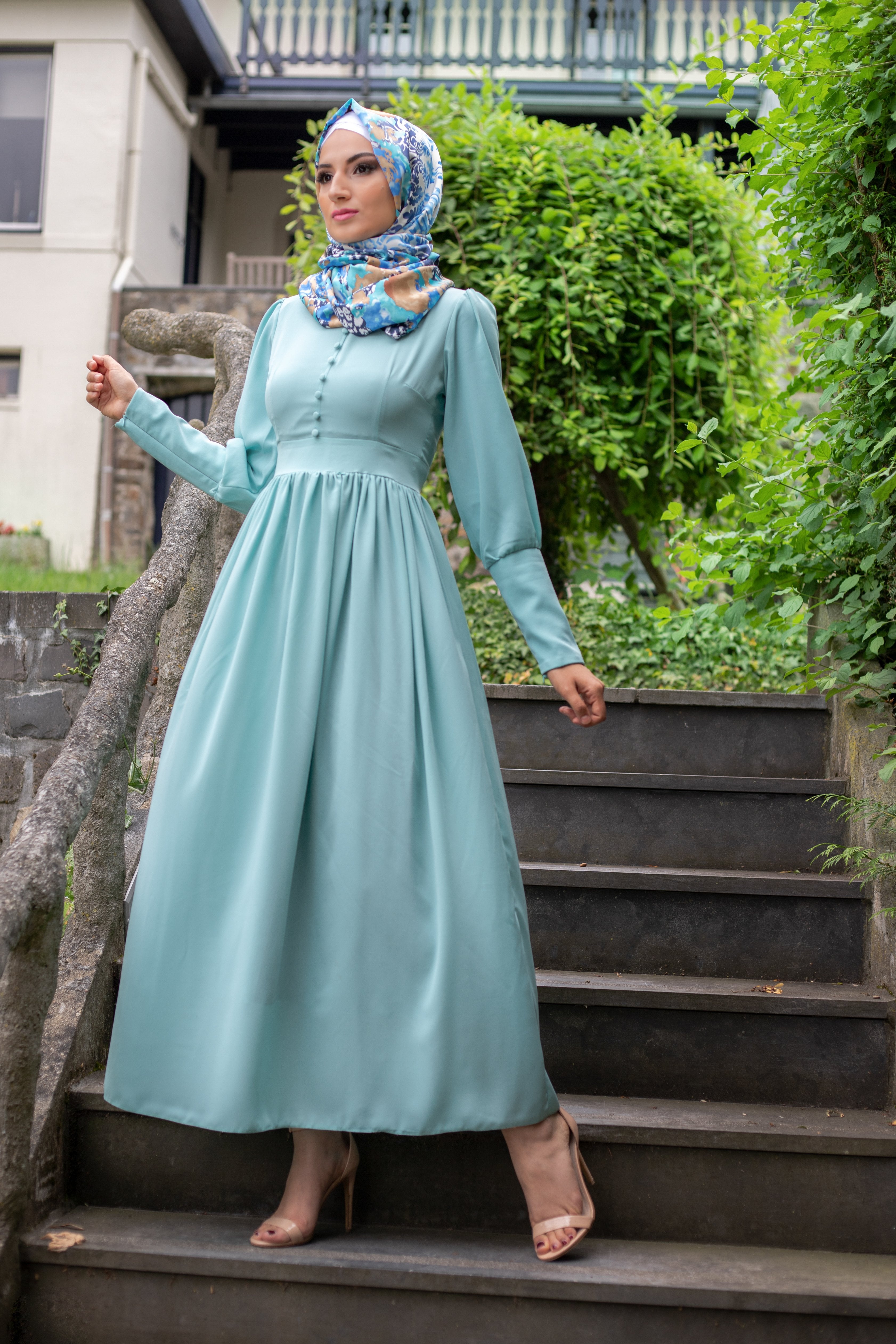 Simple Elegant Dress Fully Lined Sky Blue Color – E-Modesta