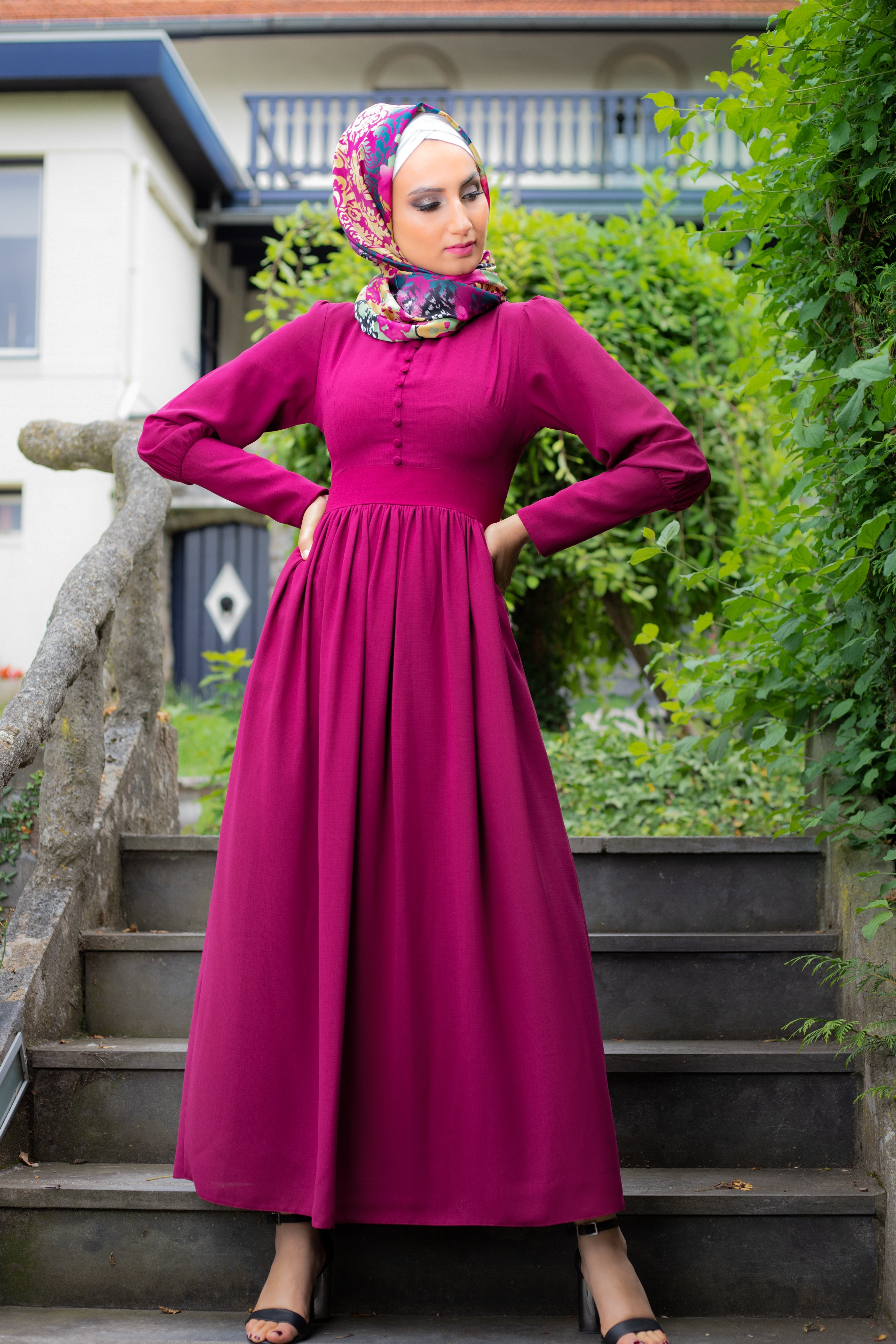 Simple Elegant Dress | Fully Lined | Violet Color E-Modesta Simple Elegant Dress | Fully Lined | Violet Color E-Modesta