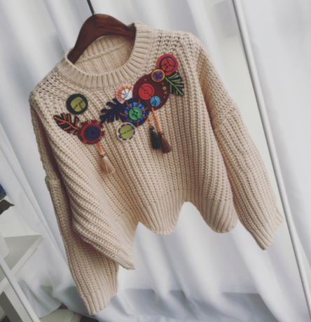 Embroidery on woolen sweater hot sale