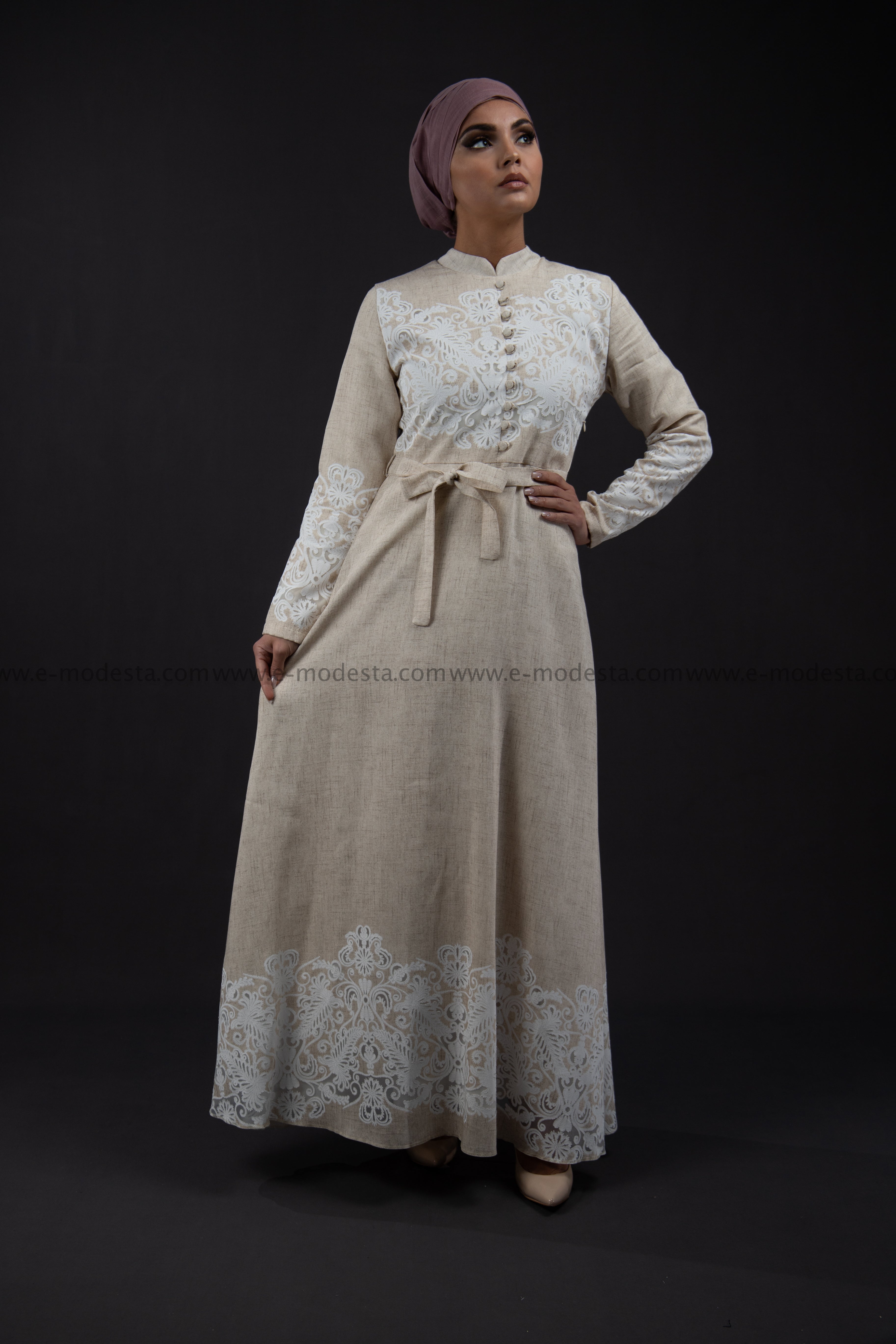 SALE Elegant Summer Maxi Dress | Beige Color | with White Lace E-Modesta SALE Elegant Summer Maxi Dress | Beige Color | with White Lace E-Modesta