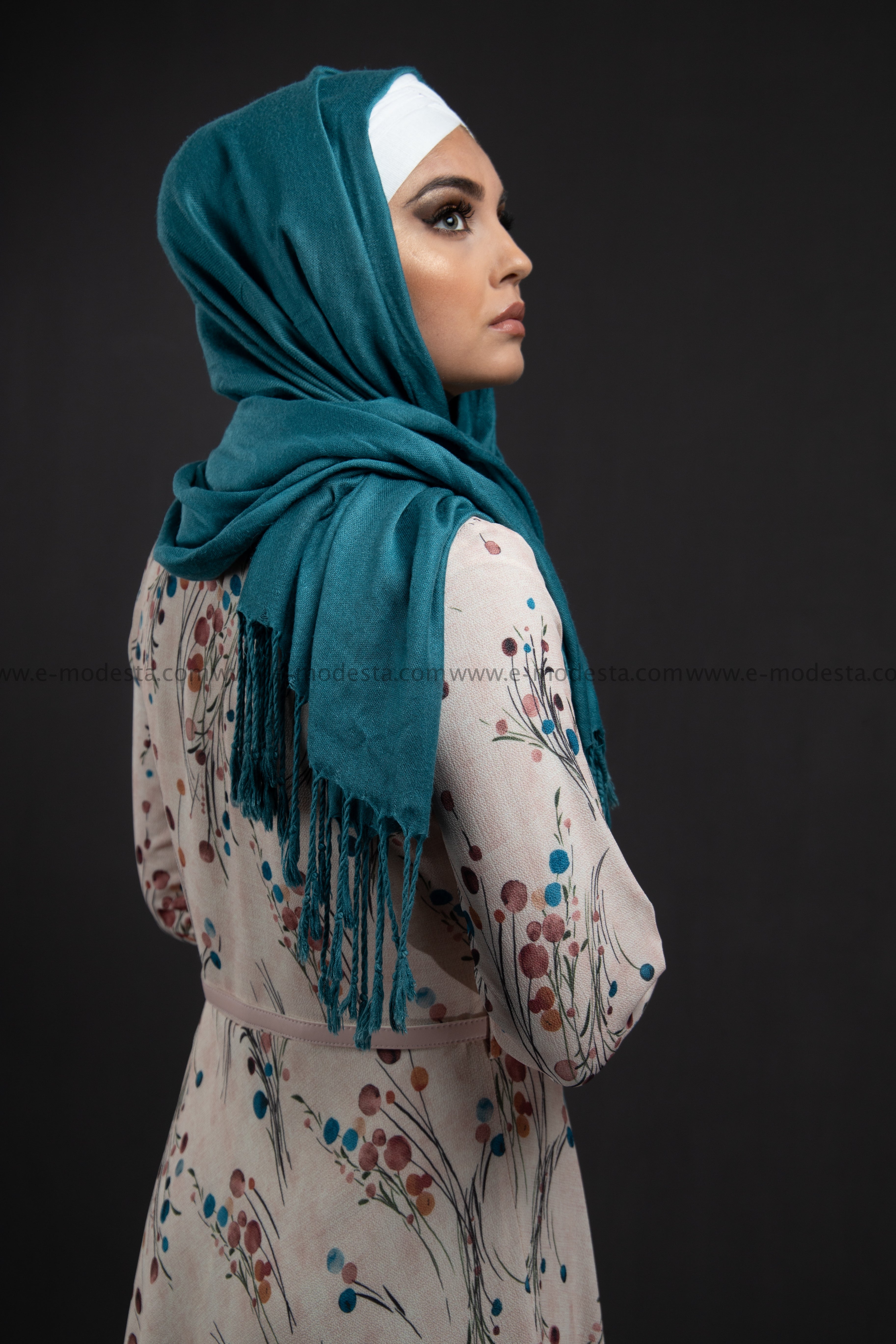 Elegant Maxi Summer Dress | Blue Dots Pattern | Fully Lined from Inside - E-Modesta#Hijab_fashion#