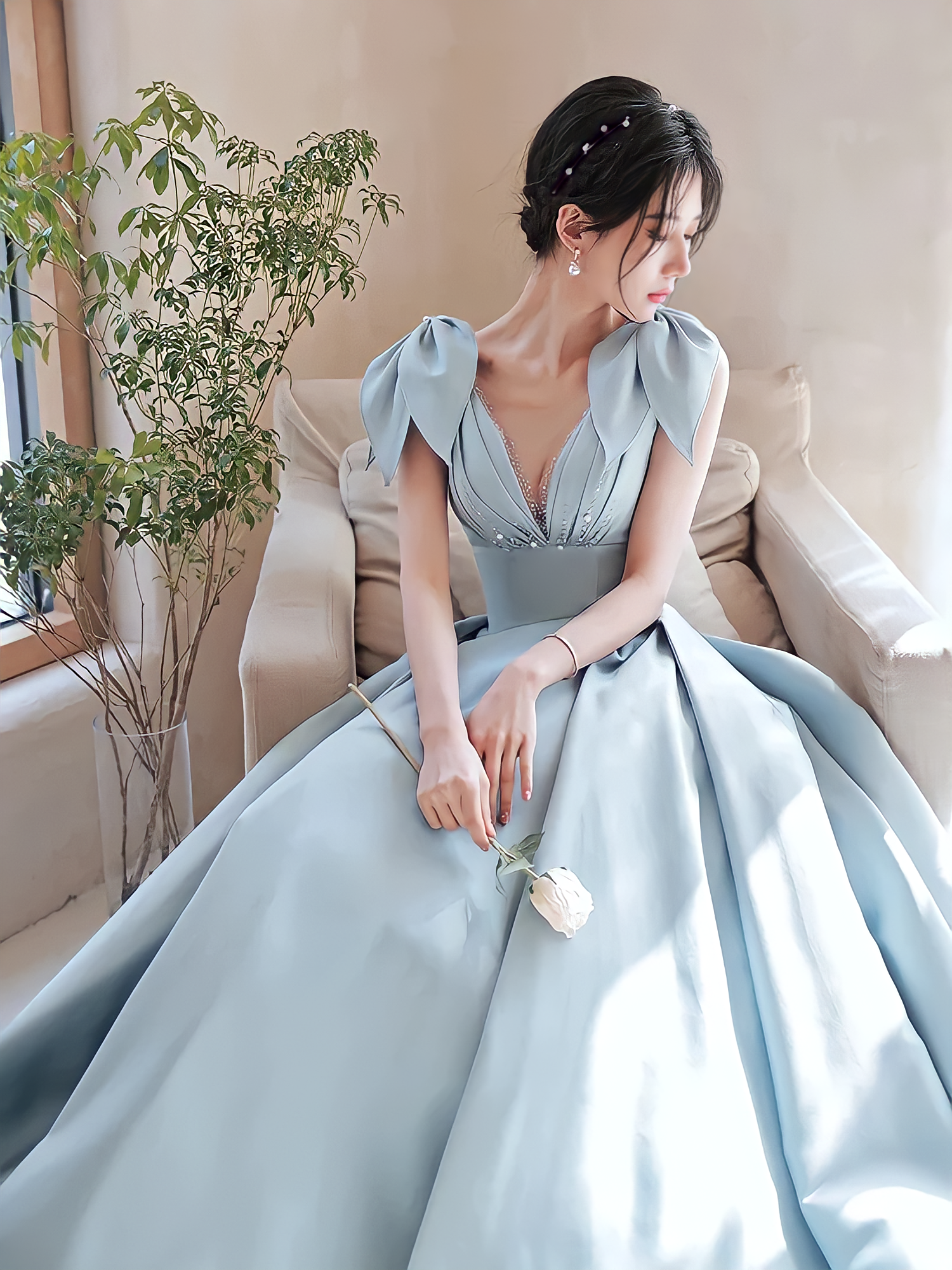 Cute Blue Saitn Long Prom Dress, A-Line Blue Evening Dress US 6 / Blue Cute Blue Saitn Long Prom Dress, A-Line Blue Evening Dress US 6 / Blue