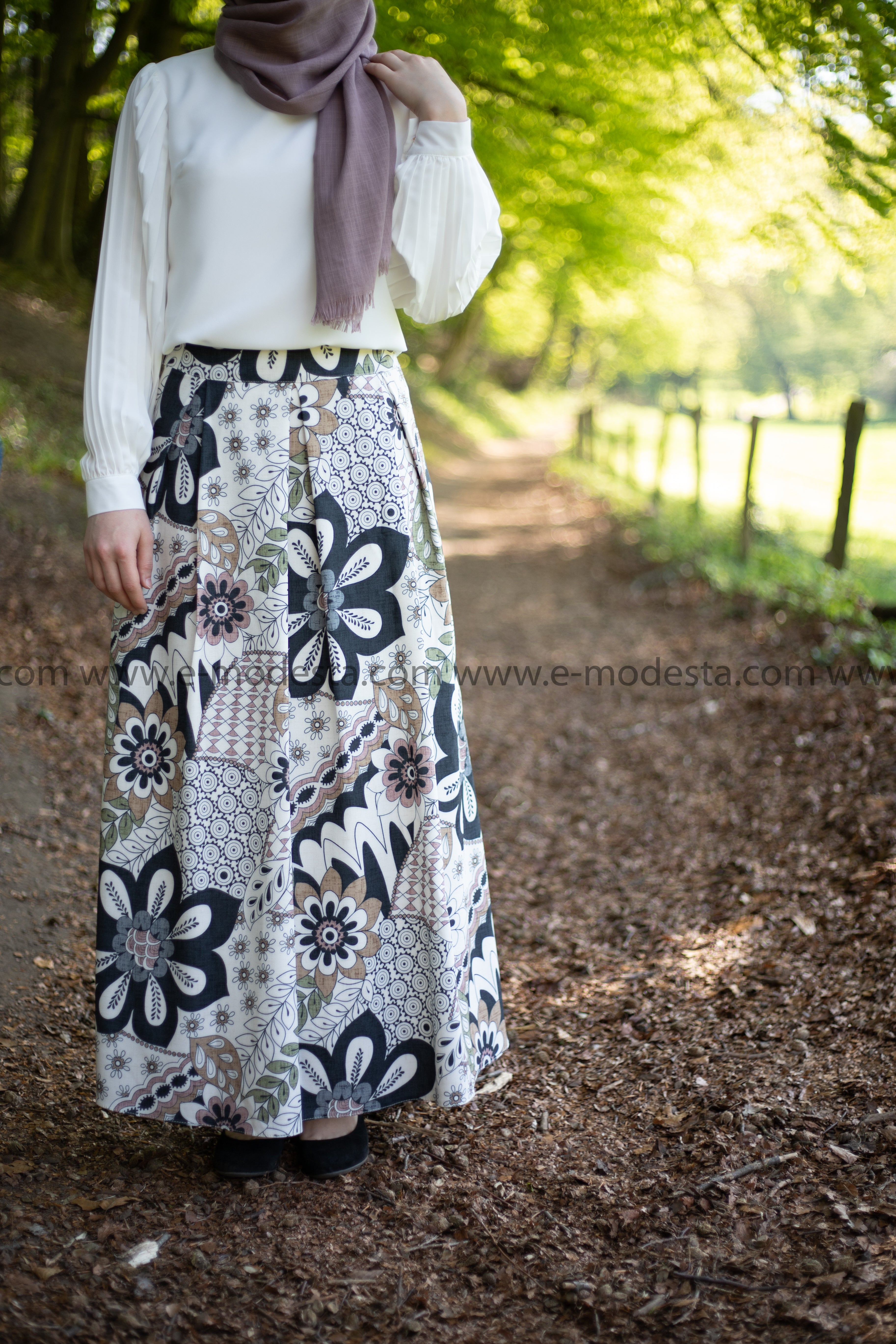 Maxi Floral Skirt | Pink & Blue | Lined from Inside - E-Modesta