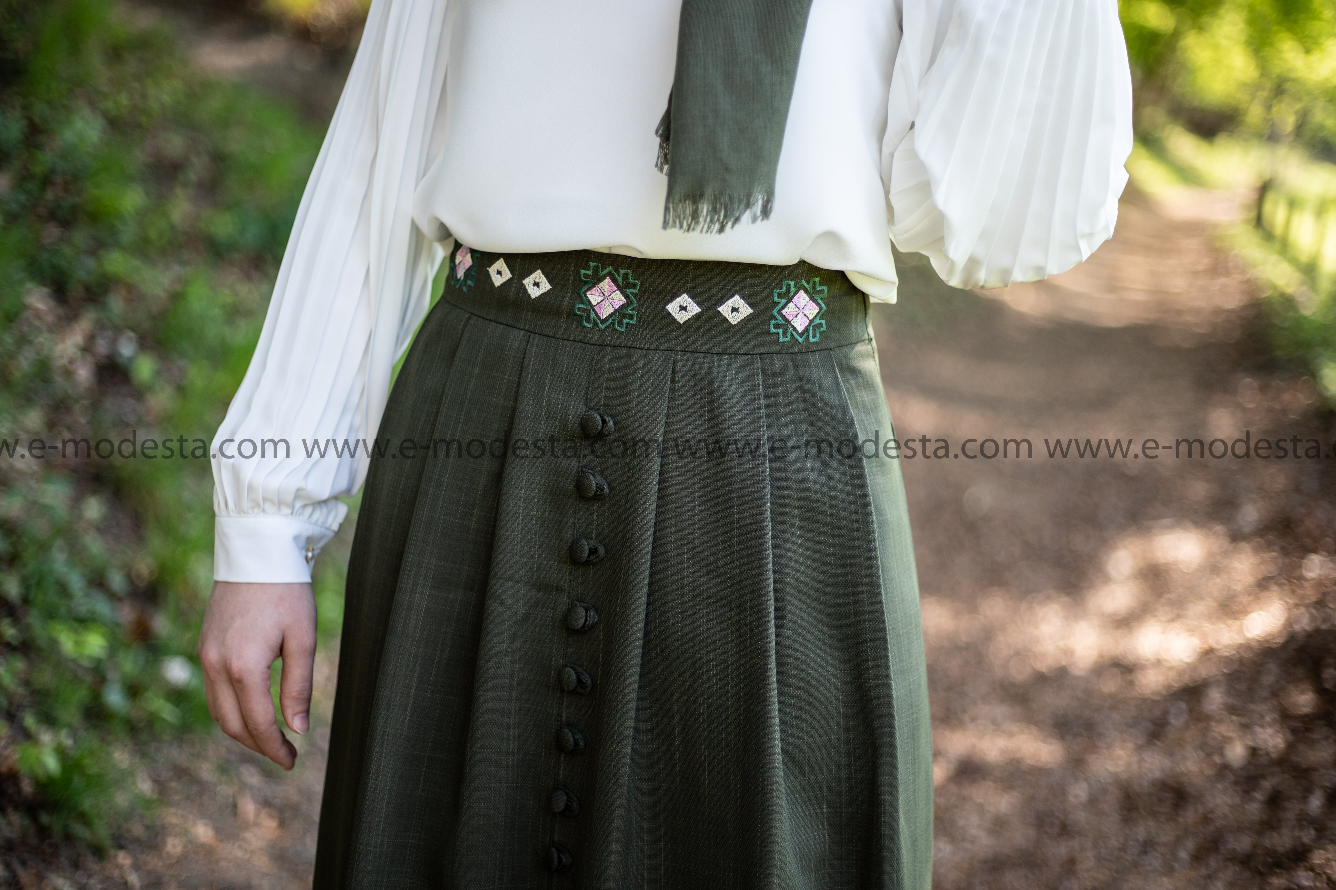 SALE Elegant Embroidery Skirt | Dark Green Color - E-Modesta