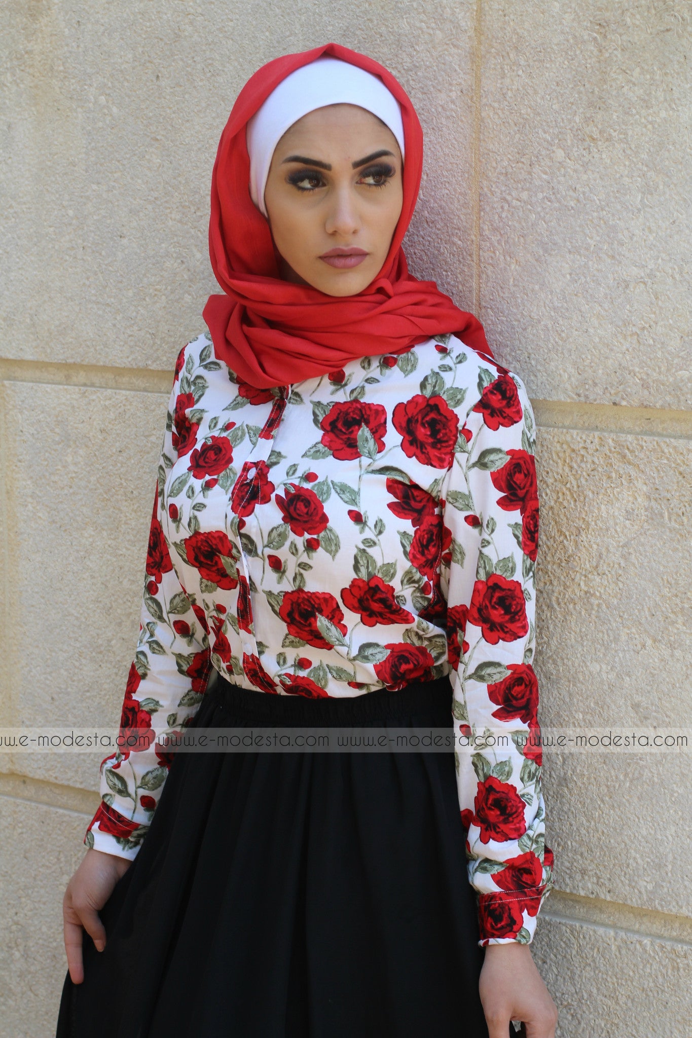 Red Flowers Shirt - E-Modesta