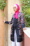 Formal Satin Elegant Long Shirt - Floral Print - E-Modesta