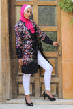 Formal Satin Elegant Long Shirt - Floral Print - E-Modesta