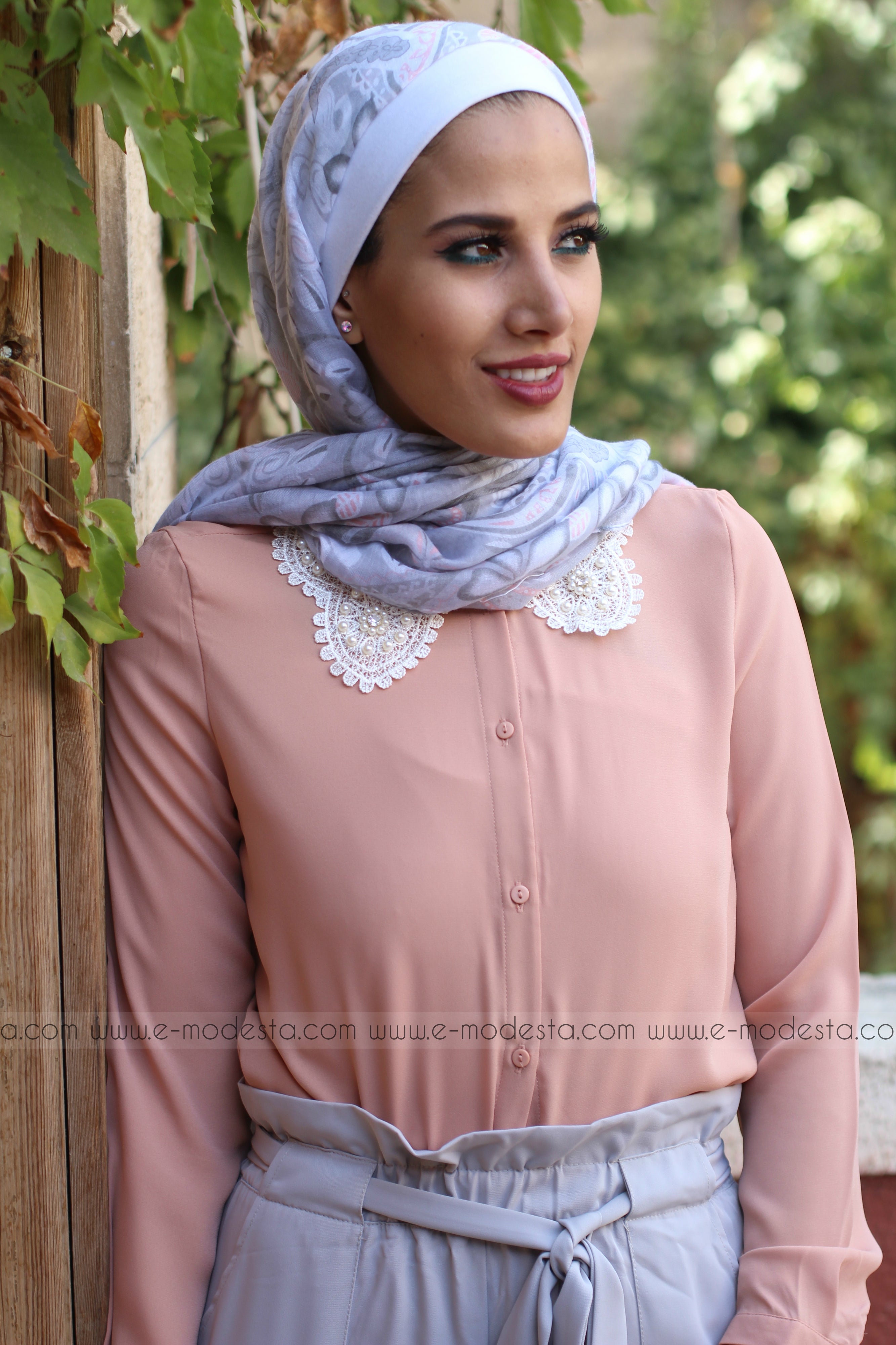 SALE Chiffon Shirt with Lace Collar | PINK - E-Modesta