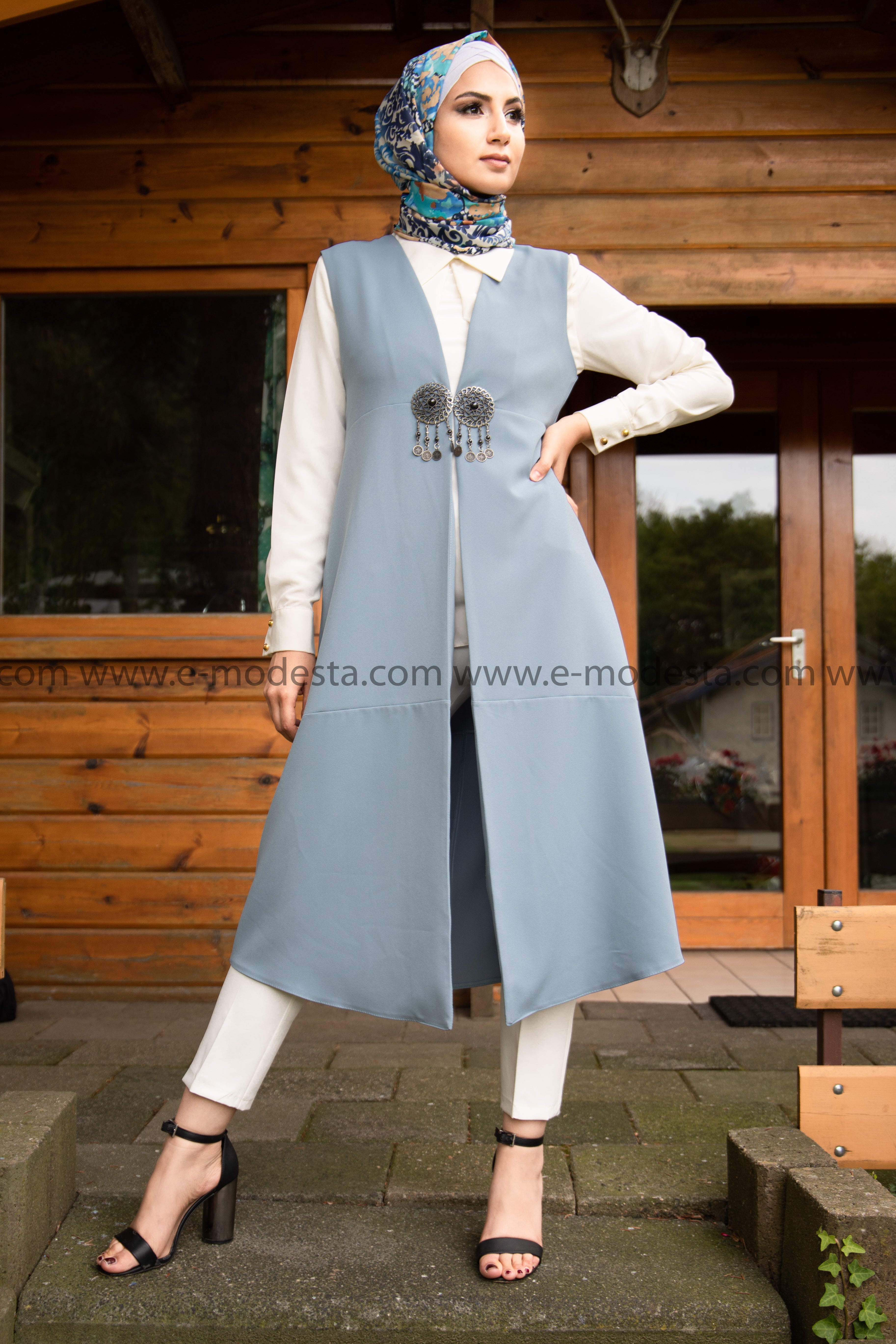 Ottoman-Style Long Vest | Blue Color - E-Modesta