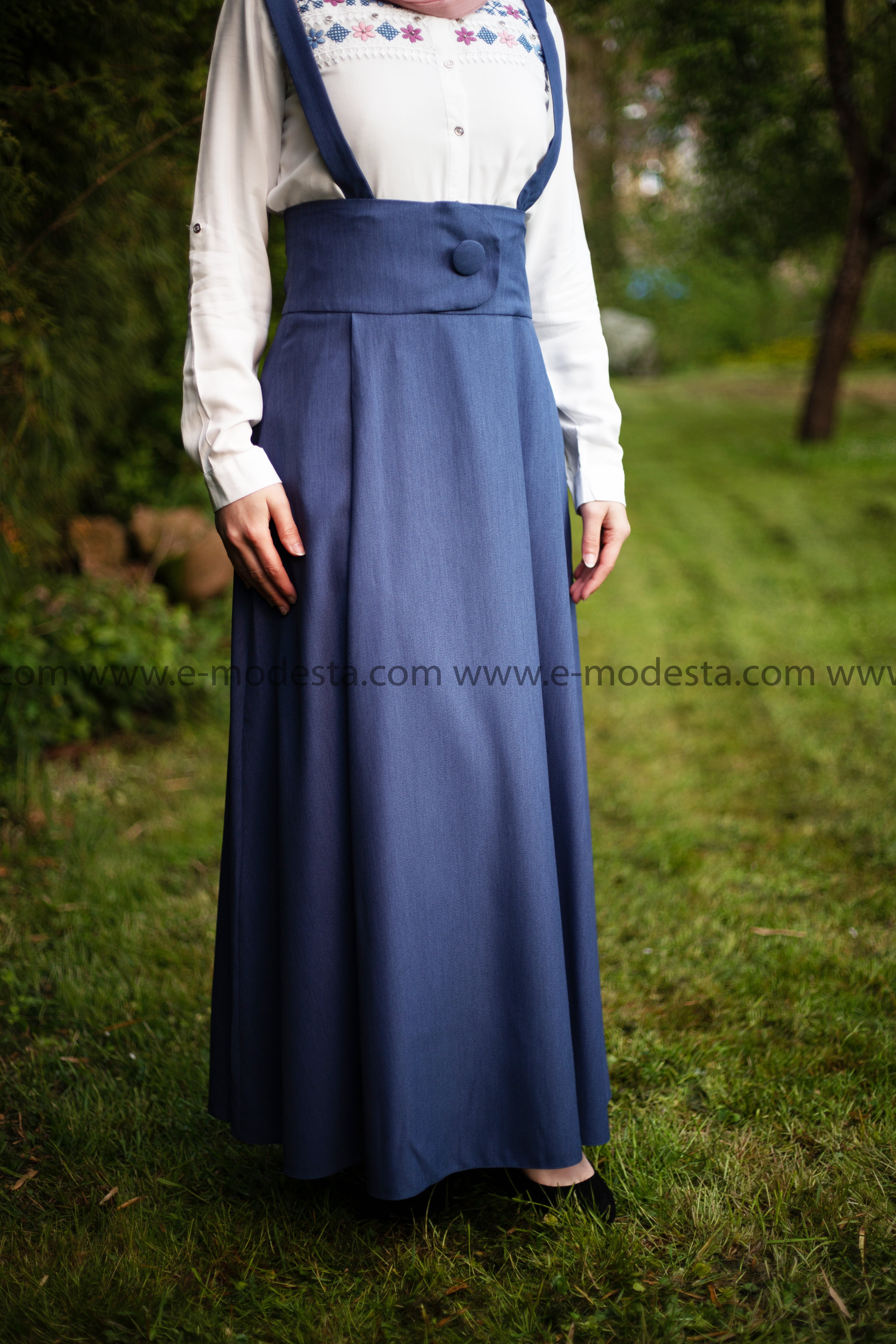 SALE High Waist Skirt | with Removable Shoulder Belt | Color Blue - E-Modesta