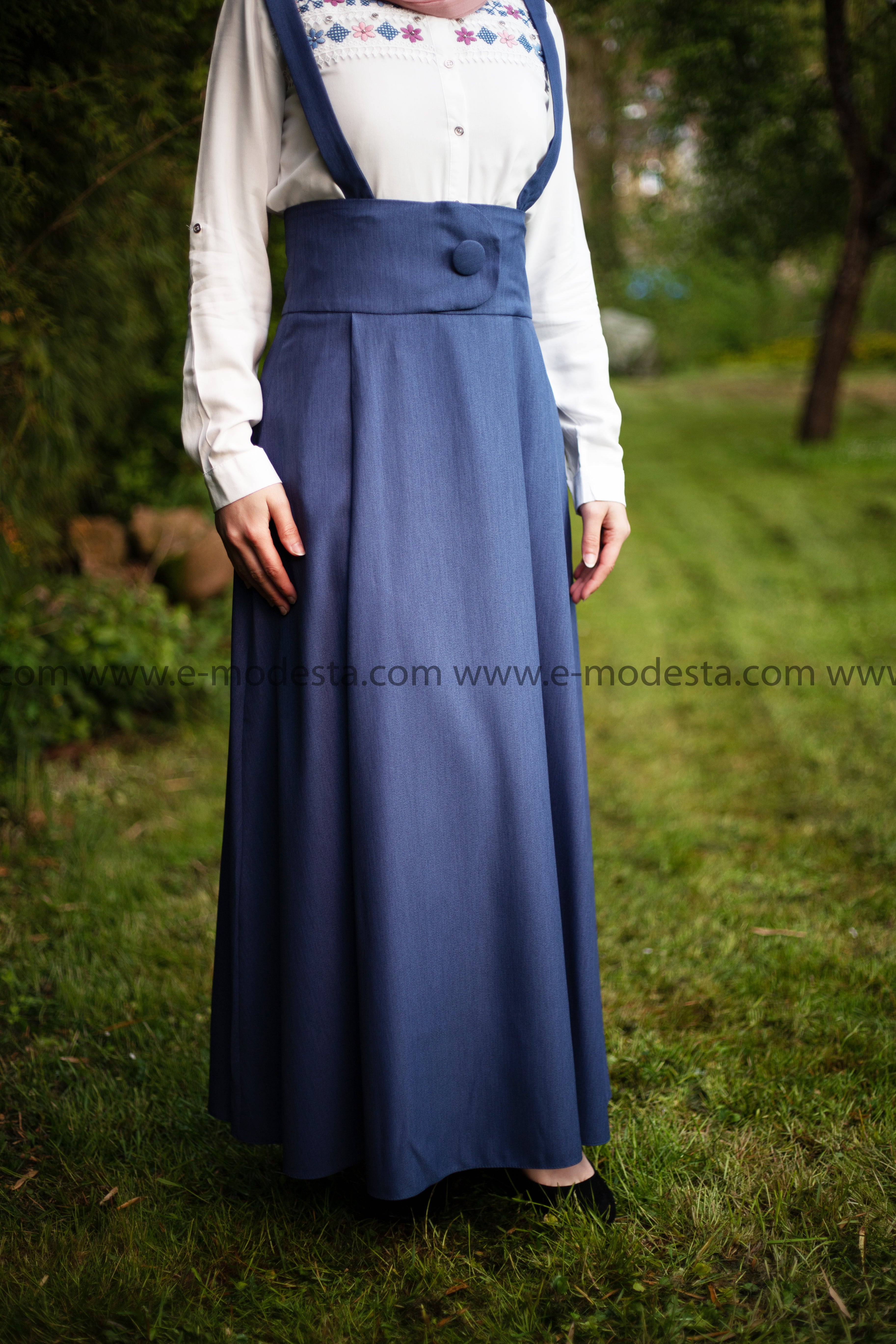 SALE High Waist Skirt | with Removable Shoulder Belt | Color Blue E-Modesta SALE High Waist Skirt | with Removable Shoulder Belt | Color Blue E-Modesta