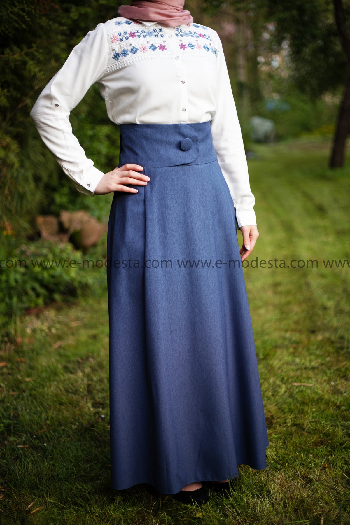 SALE High Waist Skirt | with Removable Shoulder Belt | Color Blue - E-Modesta