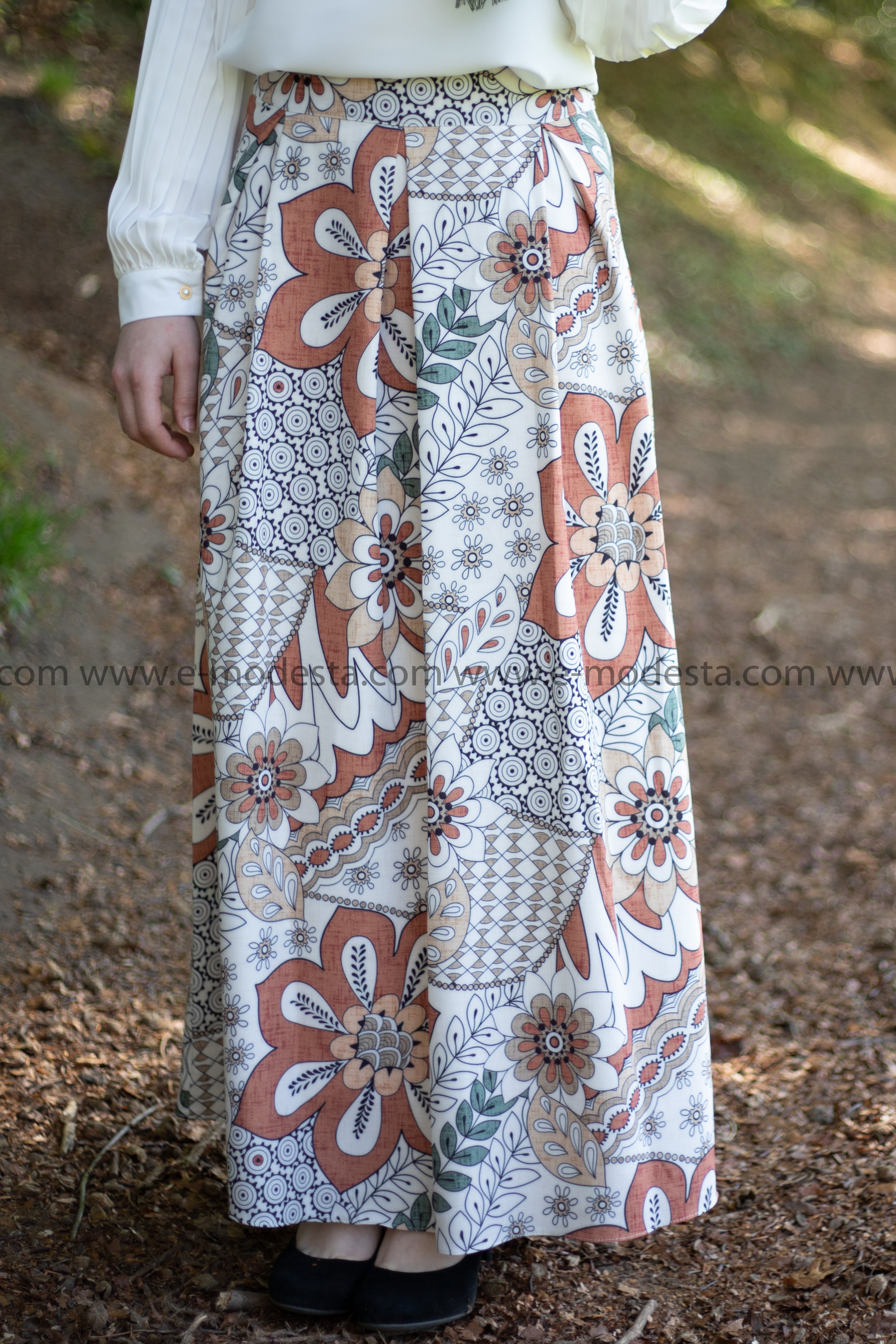 Maxi Floral Skirt | Green & Orange | Lined from Inside - E-Modesta