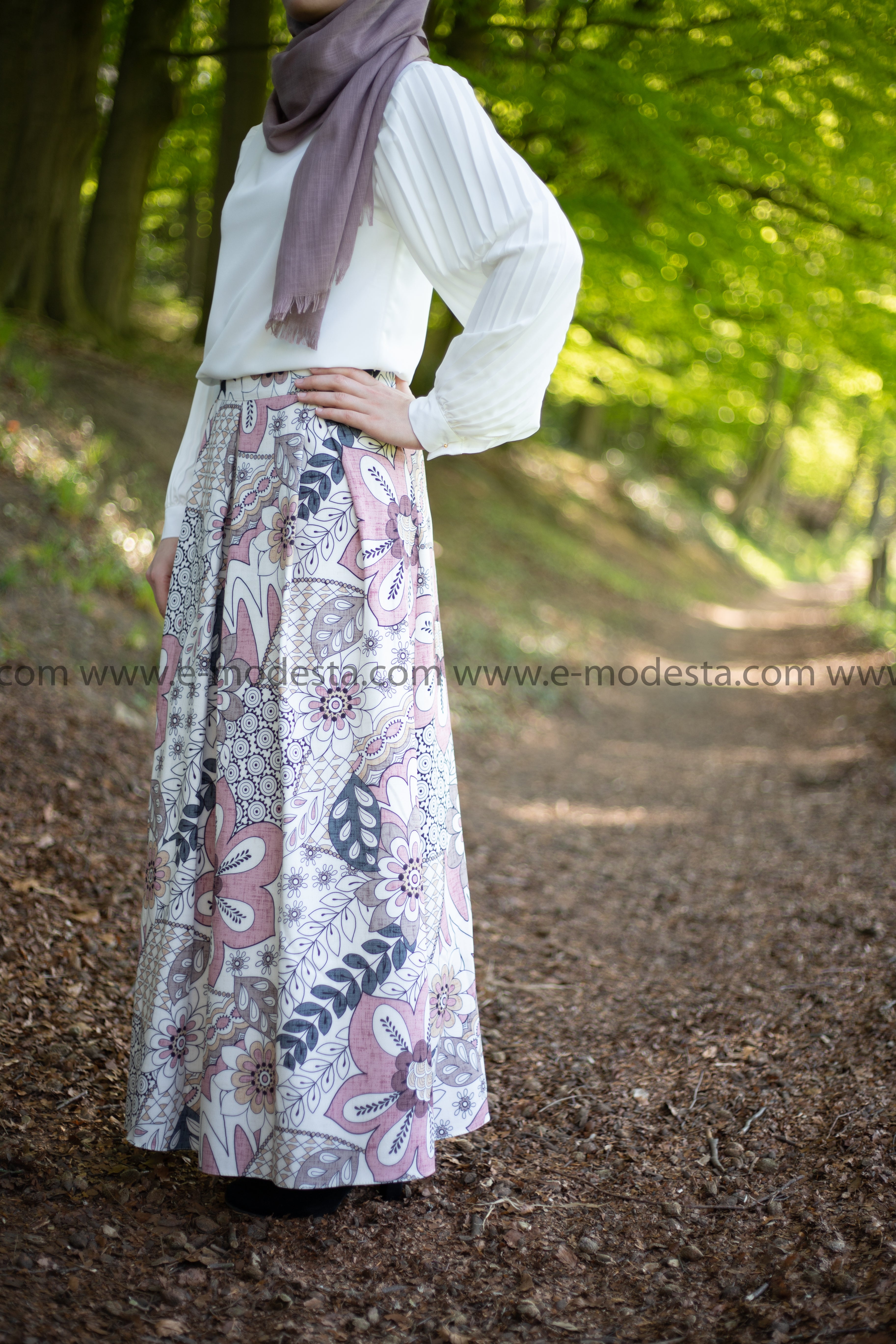 Maxi Floral Skirt | Pink & Purple | Lined from Inside - E-Modesta