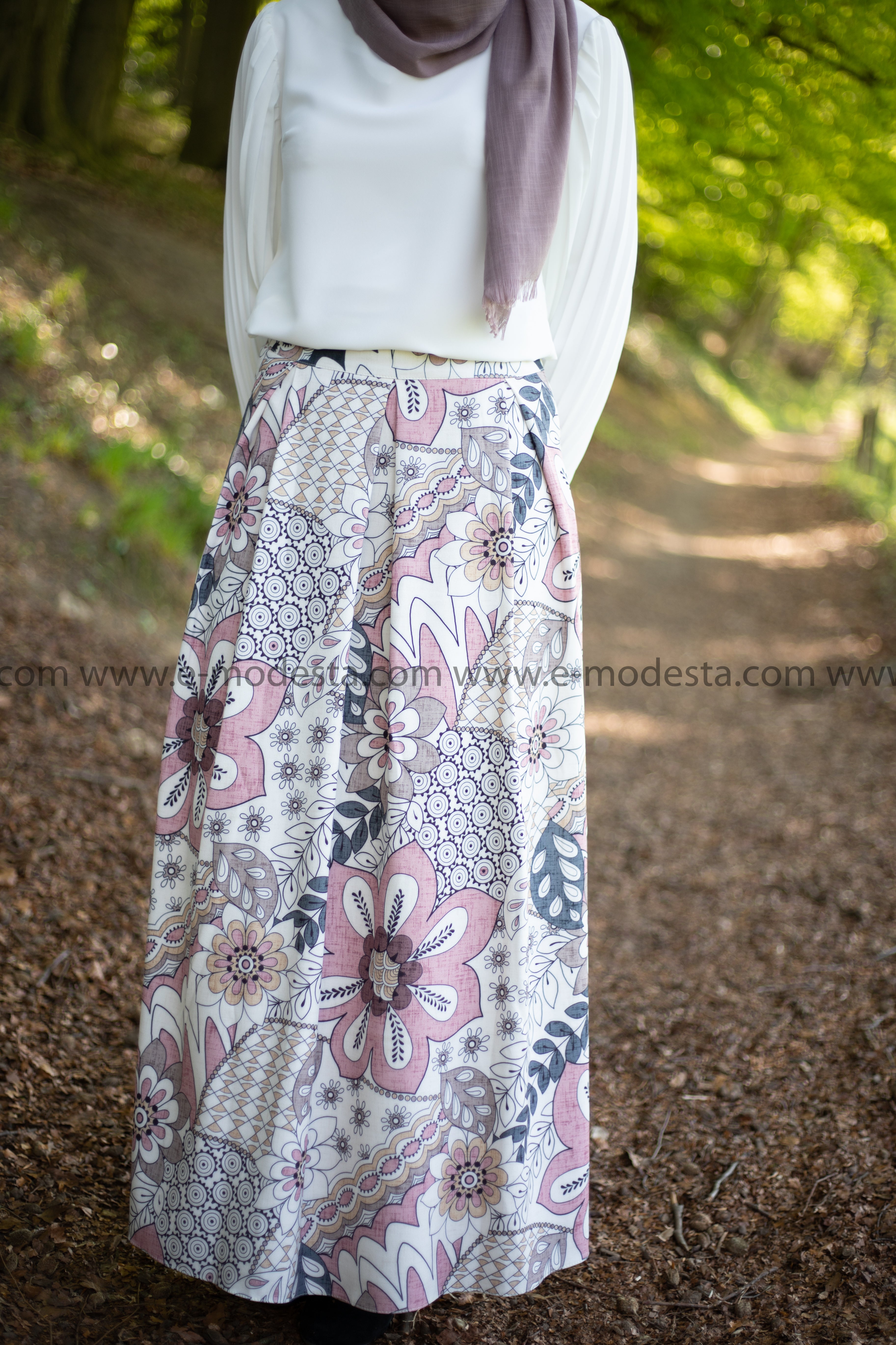 Maxi Floral Skirt | Pink & Purple | Lined from Inside - E-Modesta