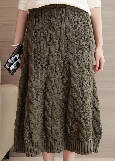 SALE Warm Knitted Knee Length Winter Skirt - E-Modesta