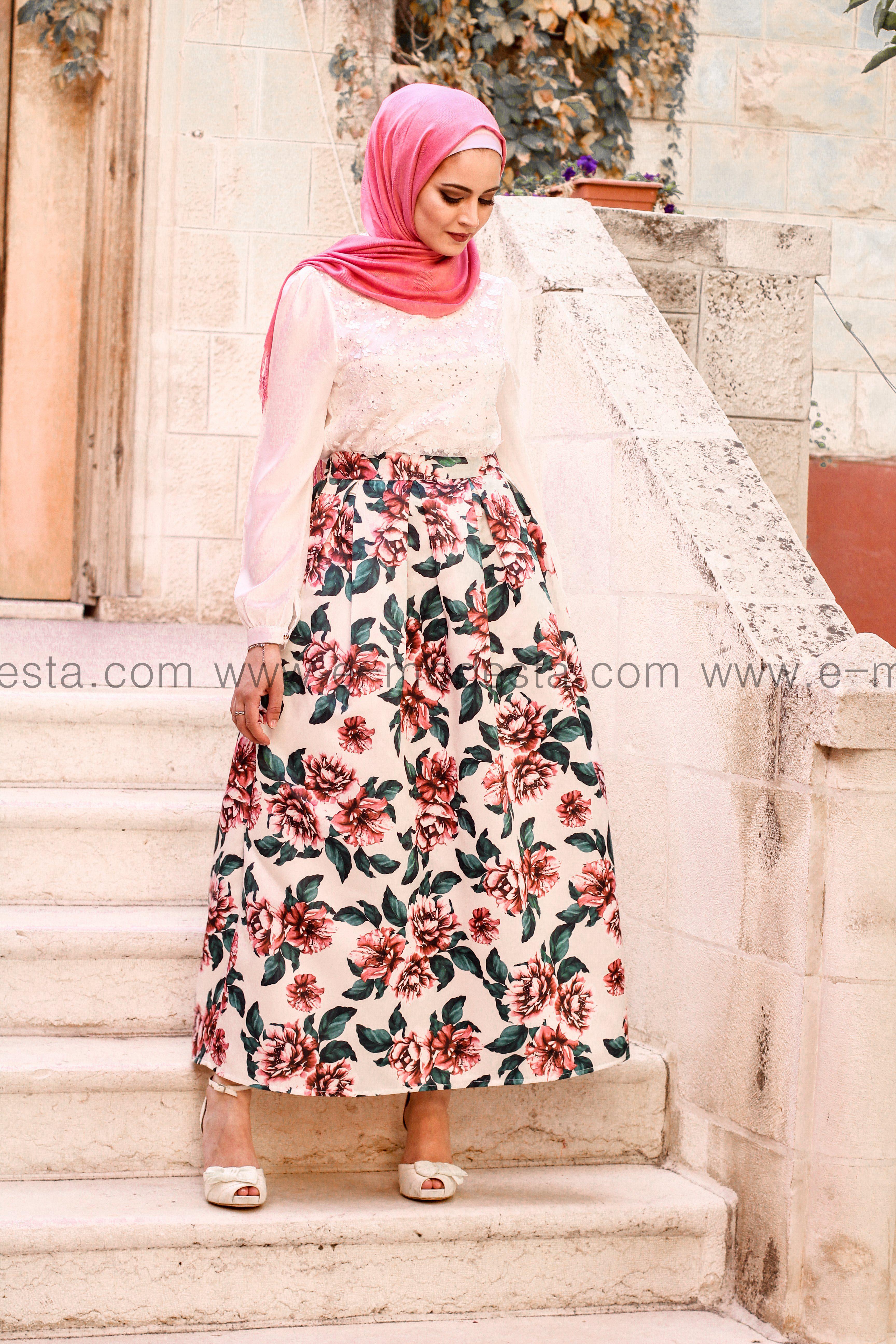 Pink floral print high quality elegant floor length skirt - E-Modesta