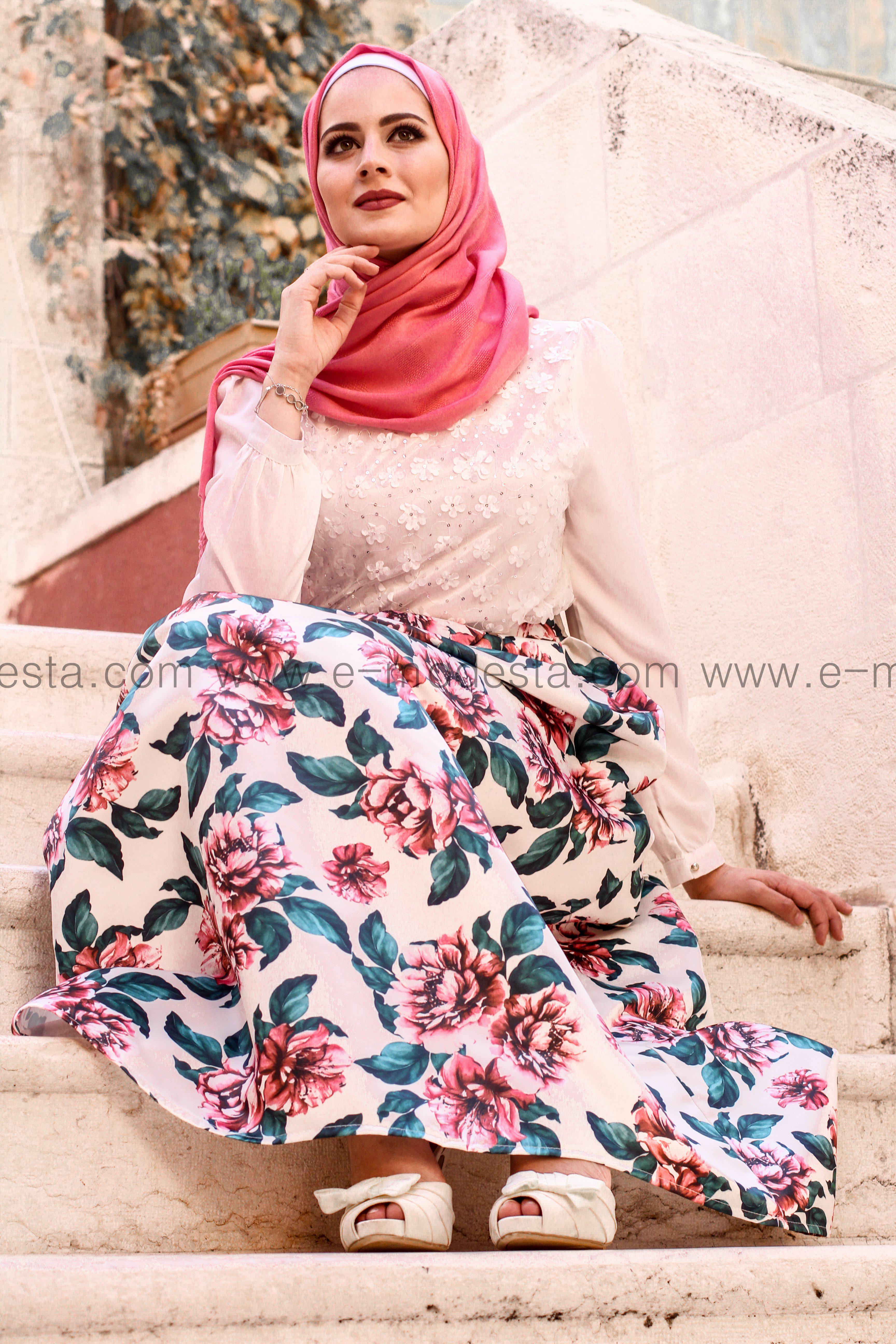 Pink floral print high quality elegant floor length skirt - E-Modesta