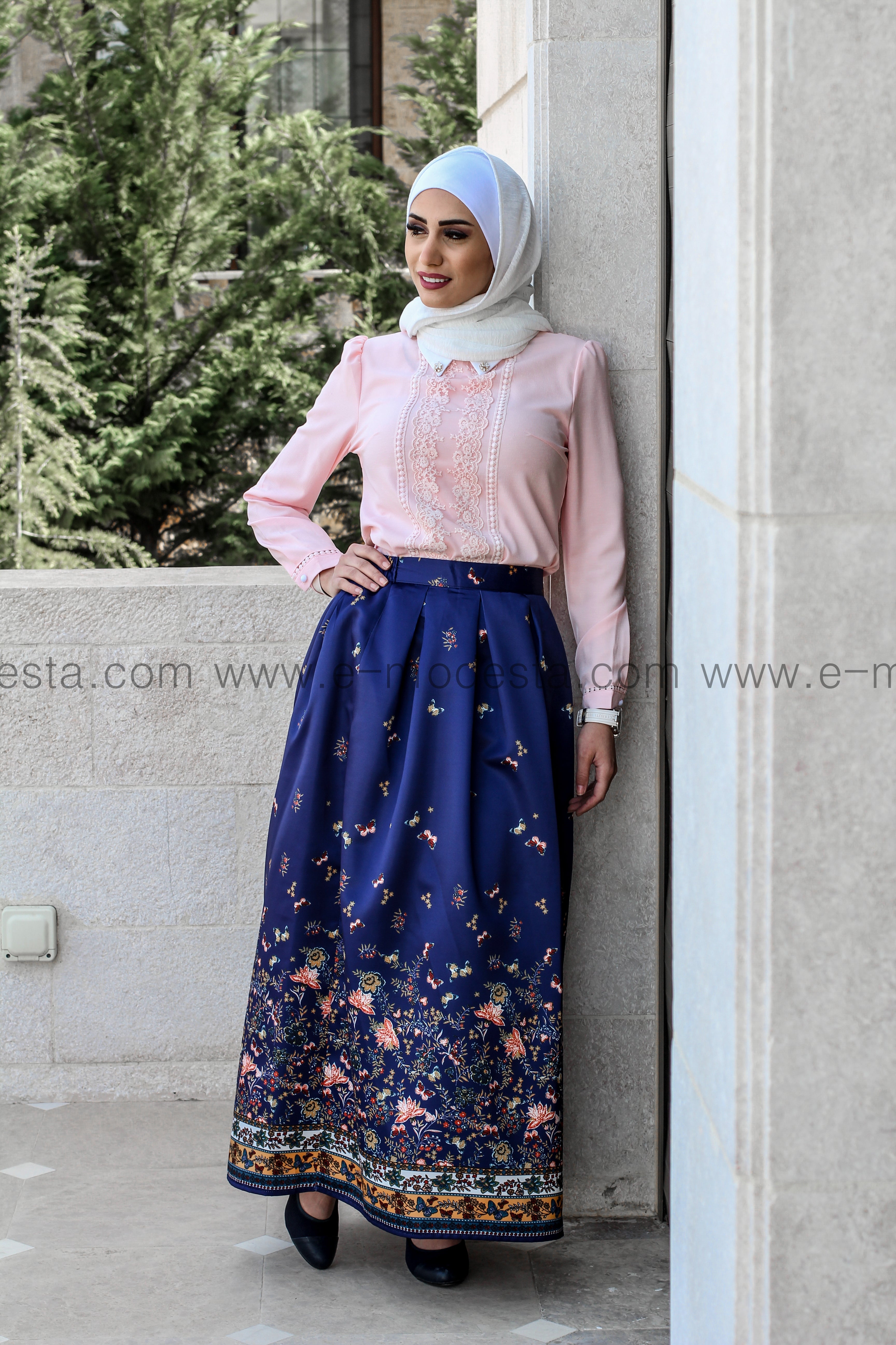 Dark Blue Ball Gown Skirt Look - E-Modesta#Hijab_fashion#