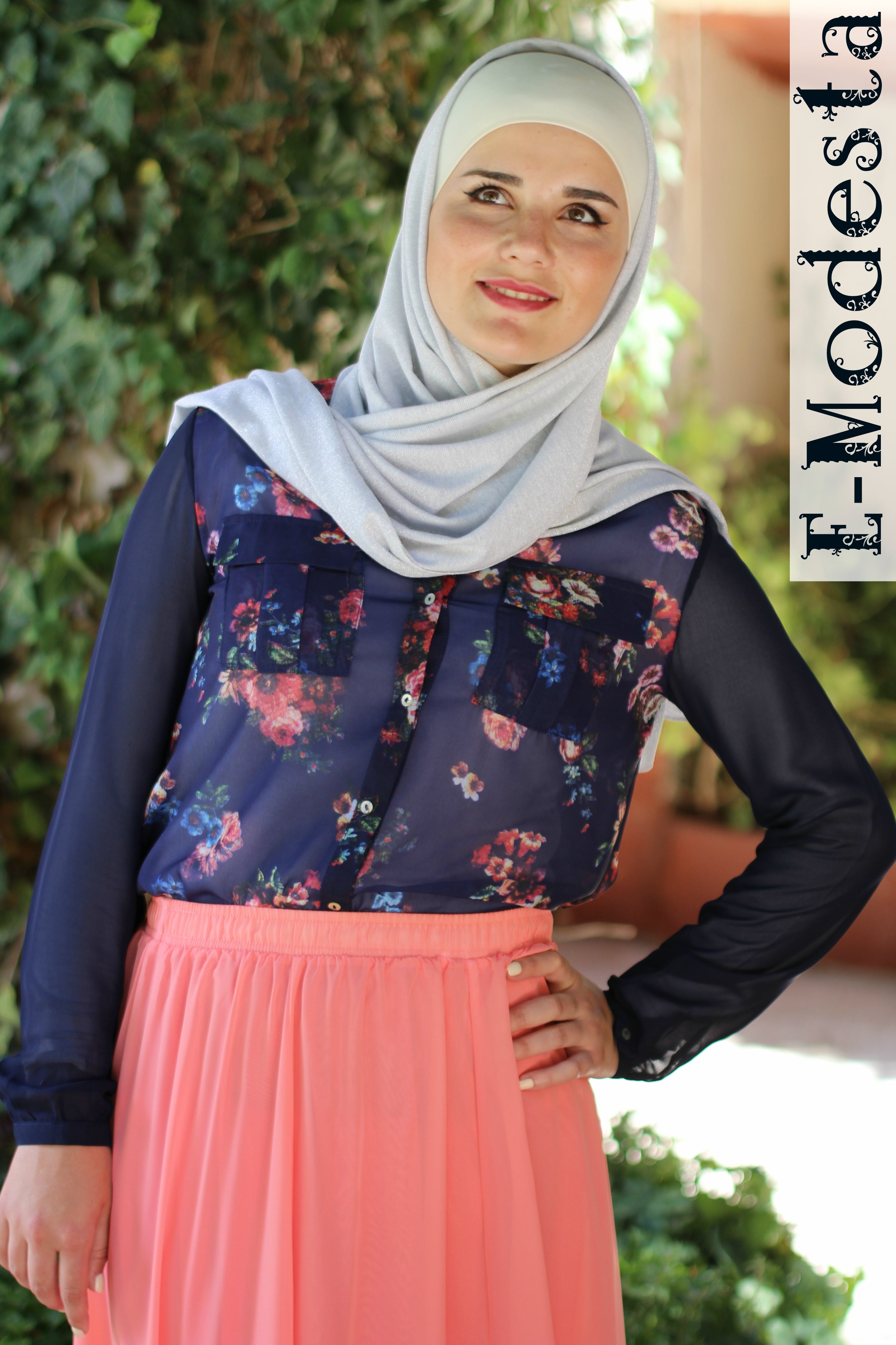 Dark Blue Chiffon Shirt - E-Modesta#Hijab_fashion#