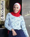 Dark blue printed floral shirt - E-Modesta#Hijab_fashion#
