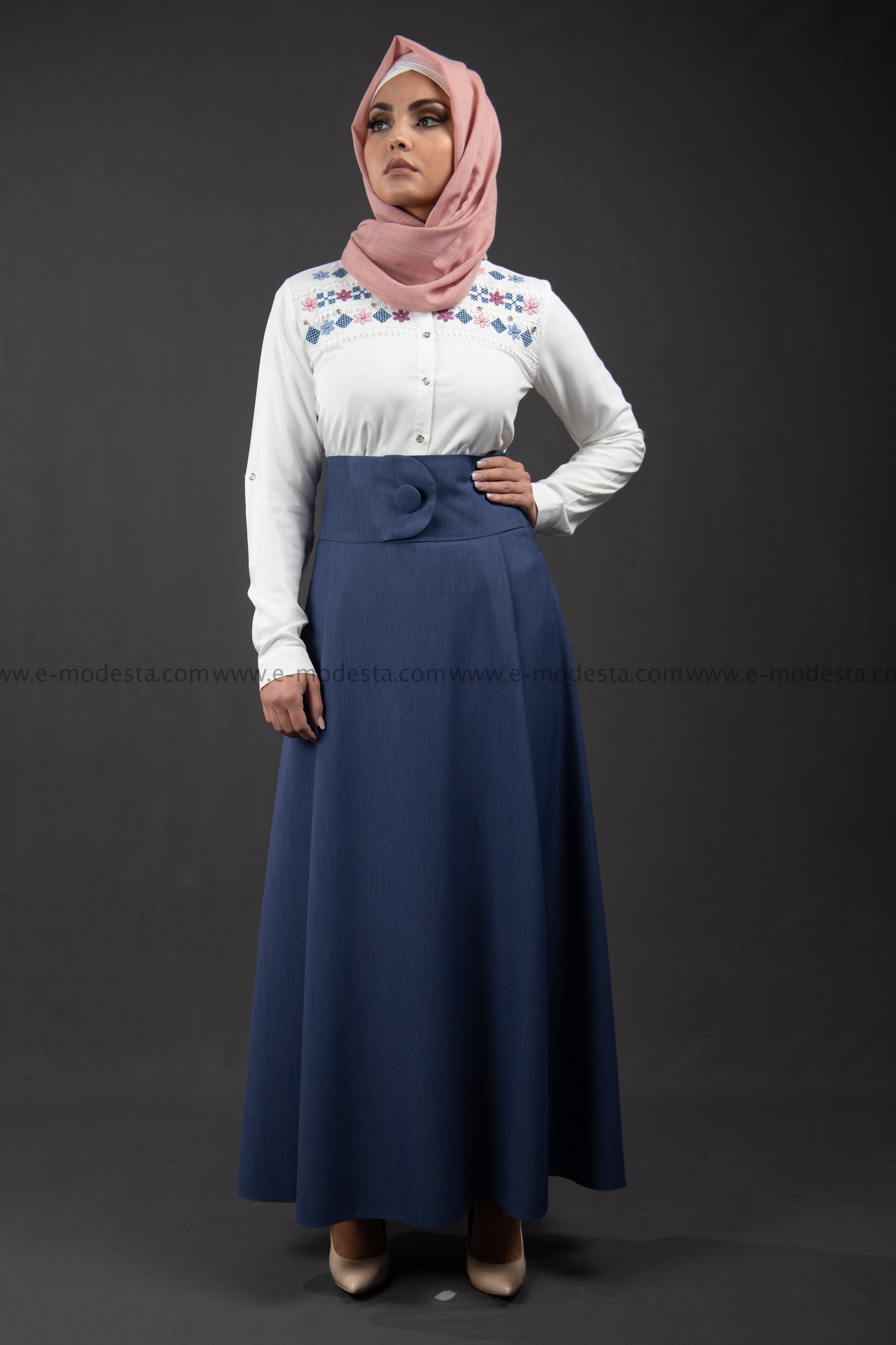 SALE High Waist Skirt | with Removable Shoulder Belt | Color Blue - E-Modesta