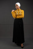SALE Pleated Maxi Skirt | Black Color | Pearls on One Side - E-Modesta
