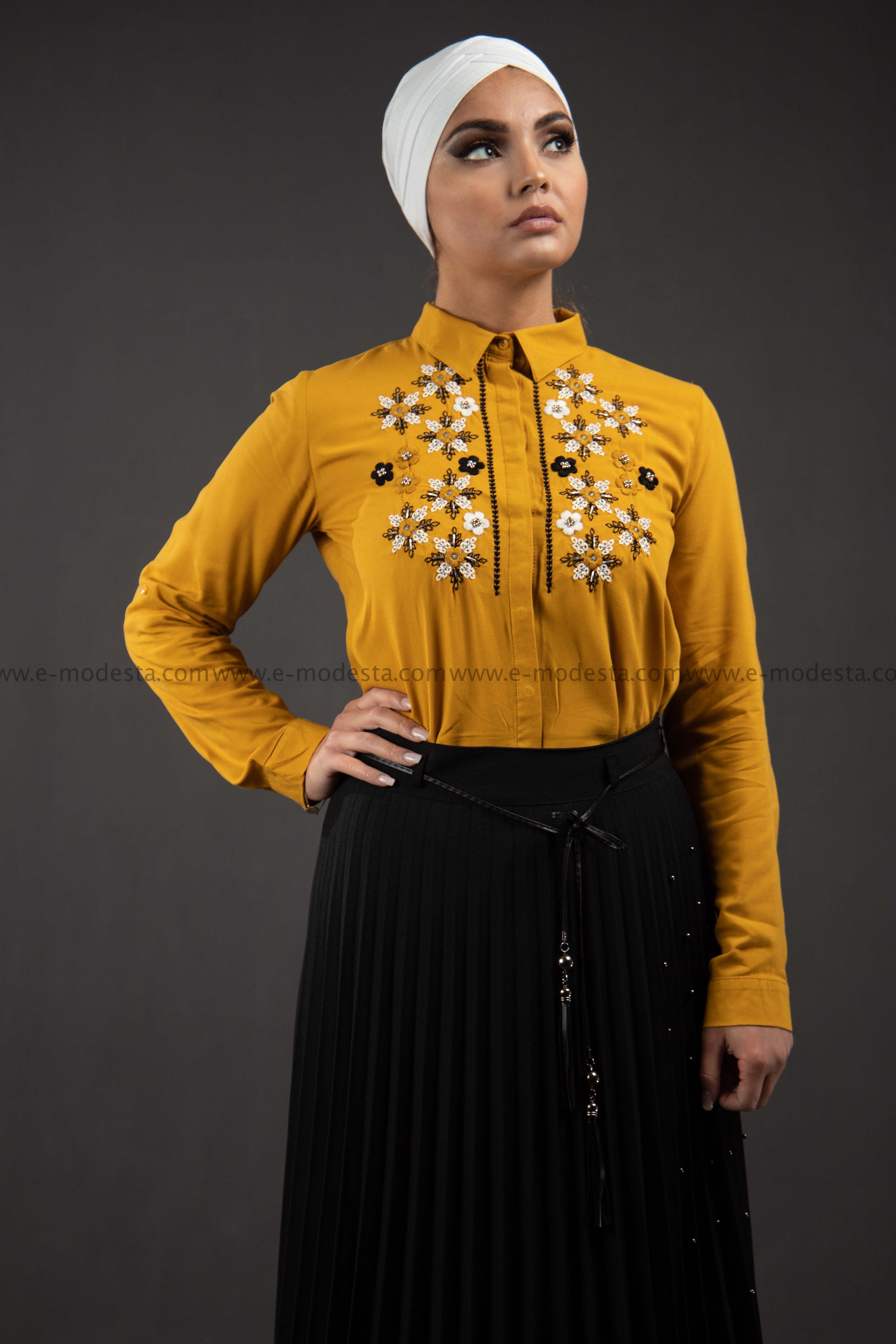 SALE Pleated Maxi Skirt | Black Color | Pearls on One Side - E-Modesta