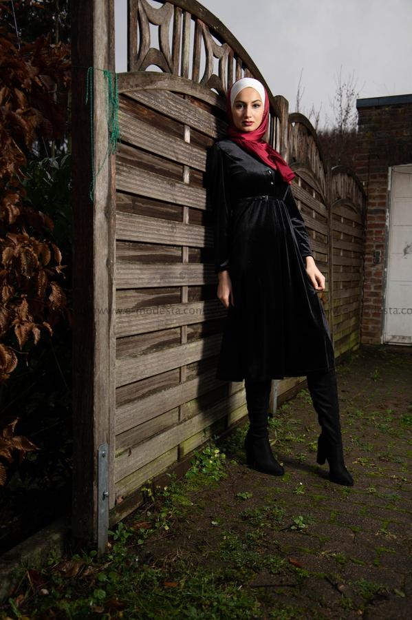 Women Dress for Winter | Black Velvet | Mid-calf | E-Modesta Women Dress for Winter | Black Velvet | Mid-calf | E-Modesta