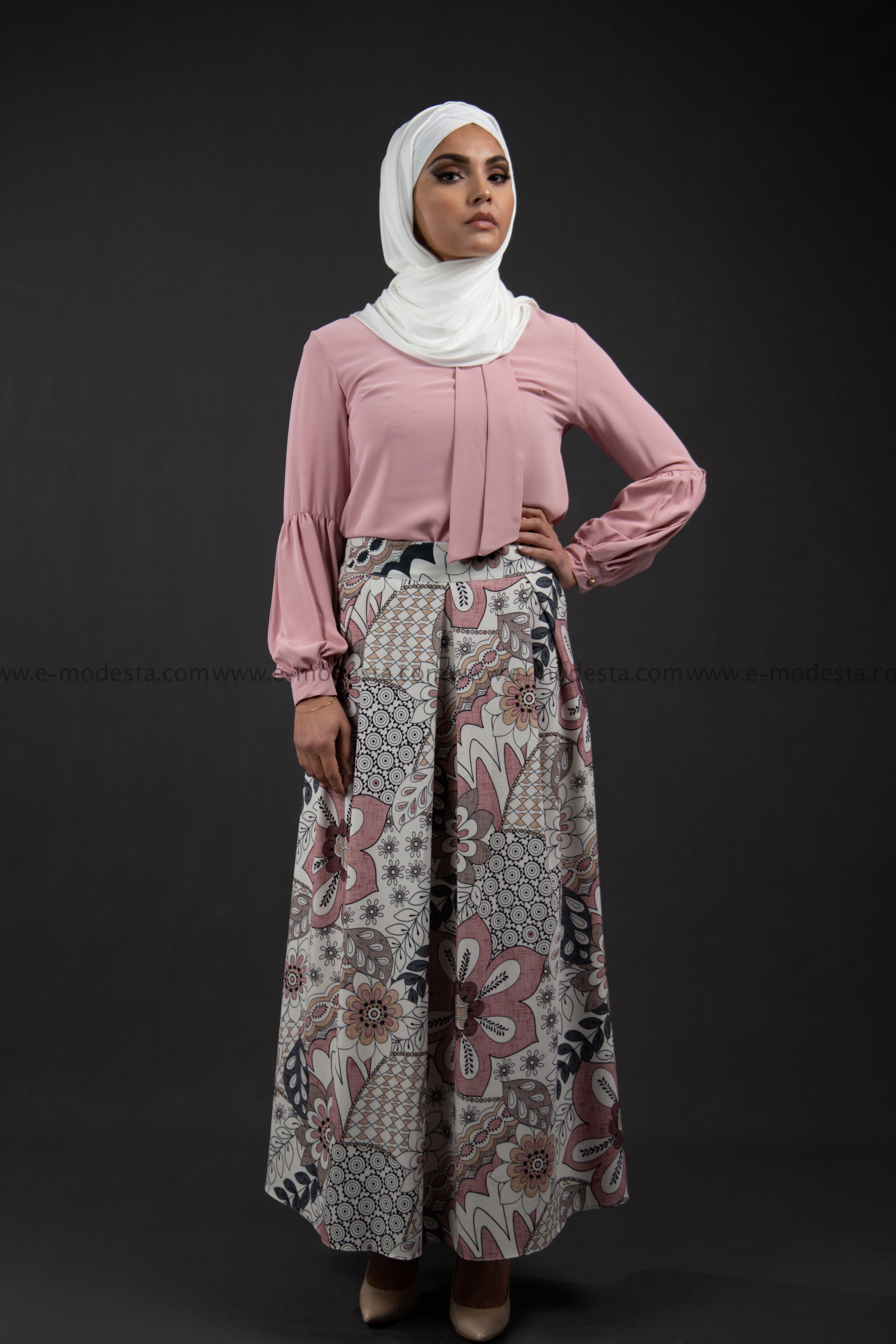 Maxi Floral Skirt | Pink & Purple | Lined from Inside - E-Modesta