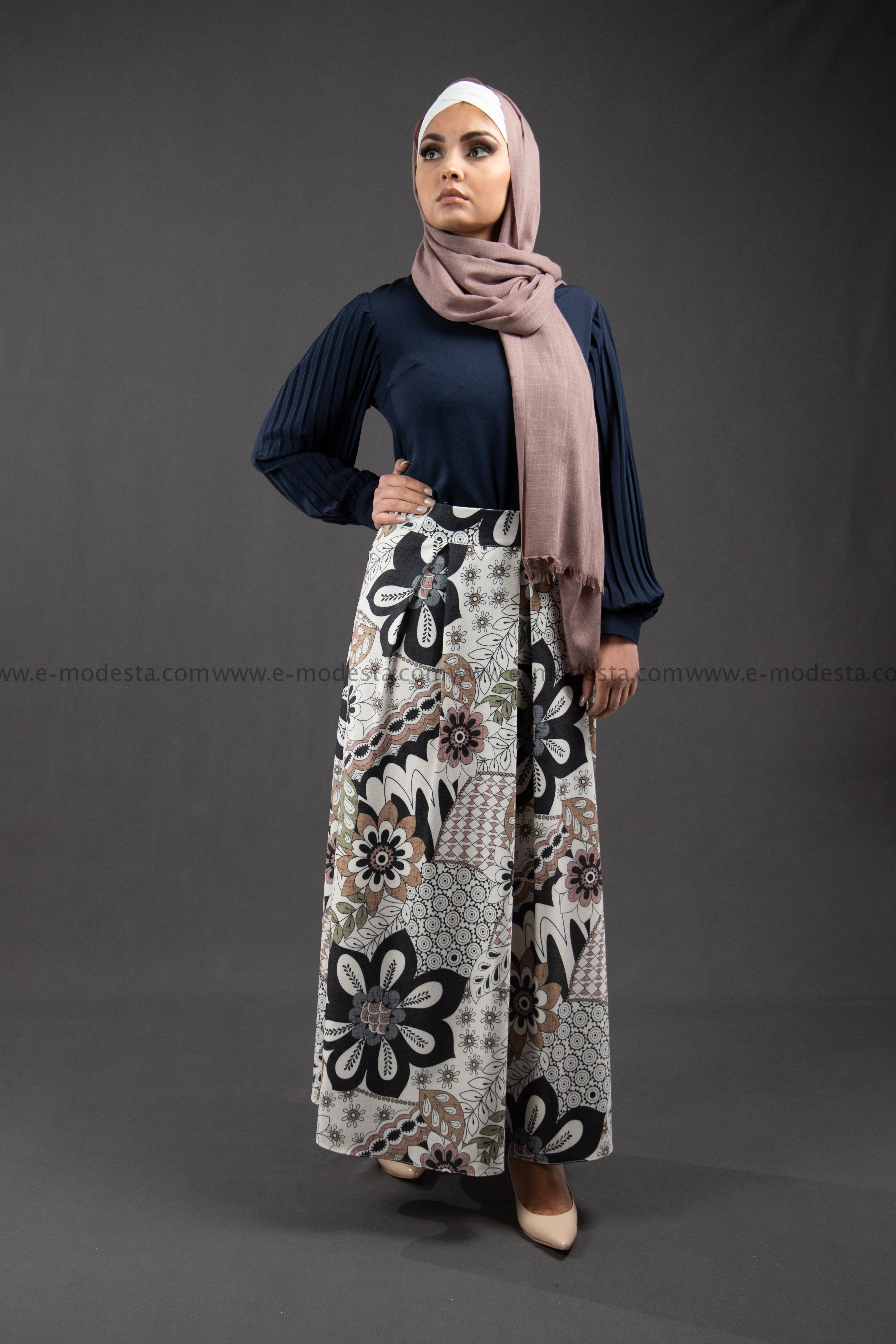 Maxi Floral Skirt | Pink & Blue | Lined from Inside - E-Modesta