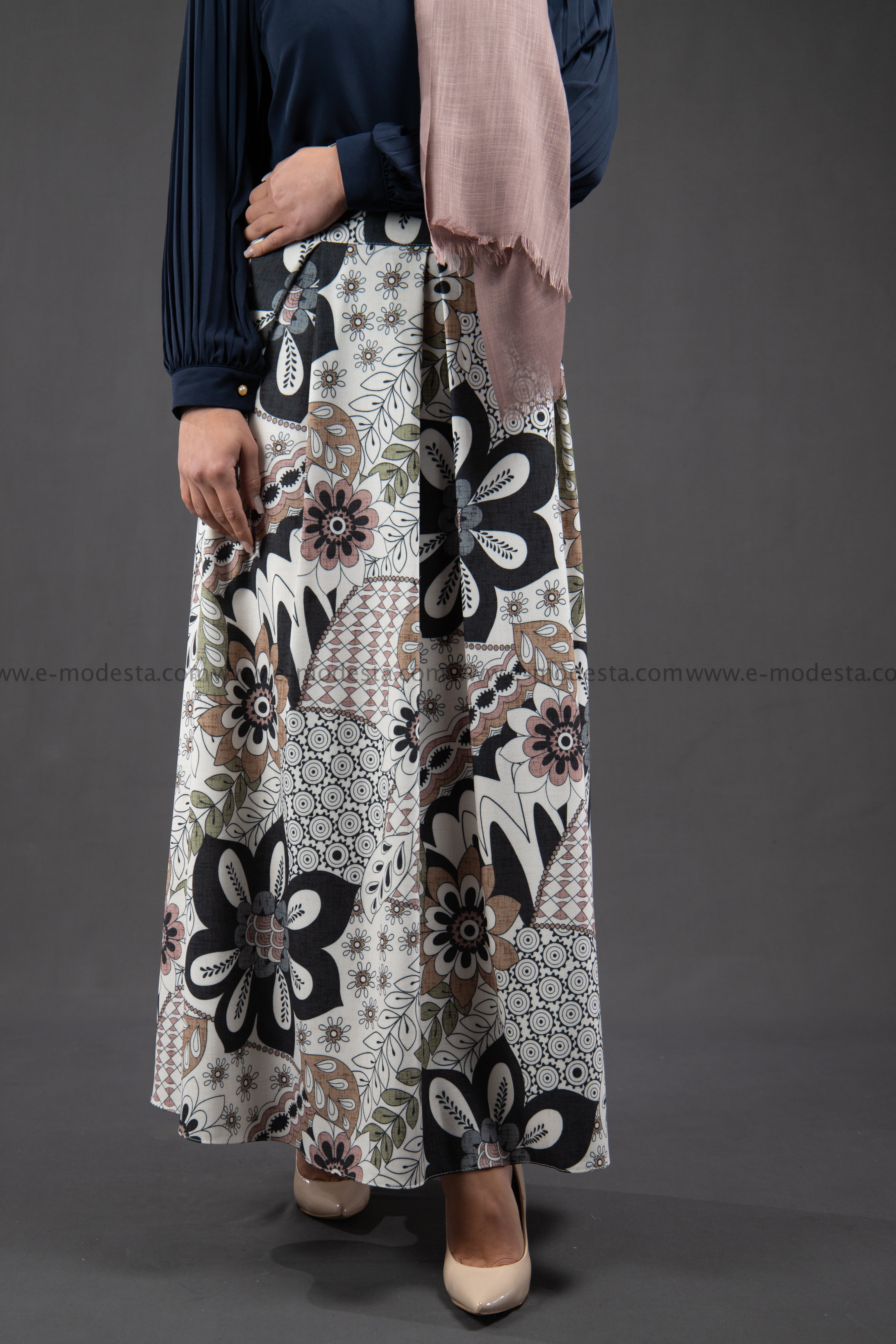 Maxi Floral Skirt | Pink & Blue | Lined from Inside - E-Modesta