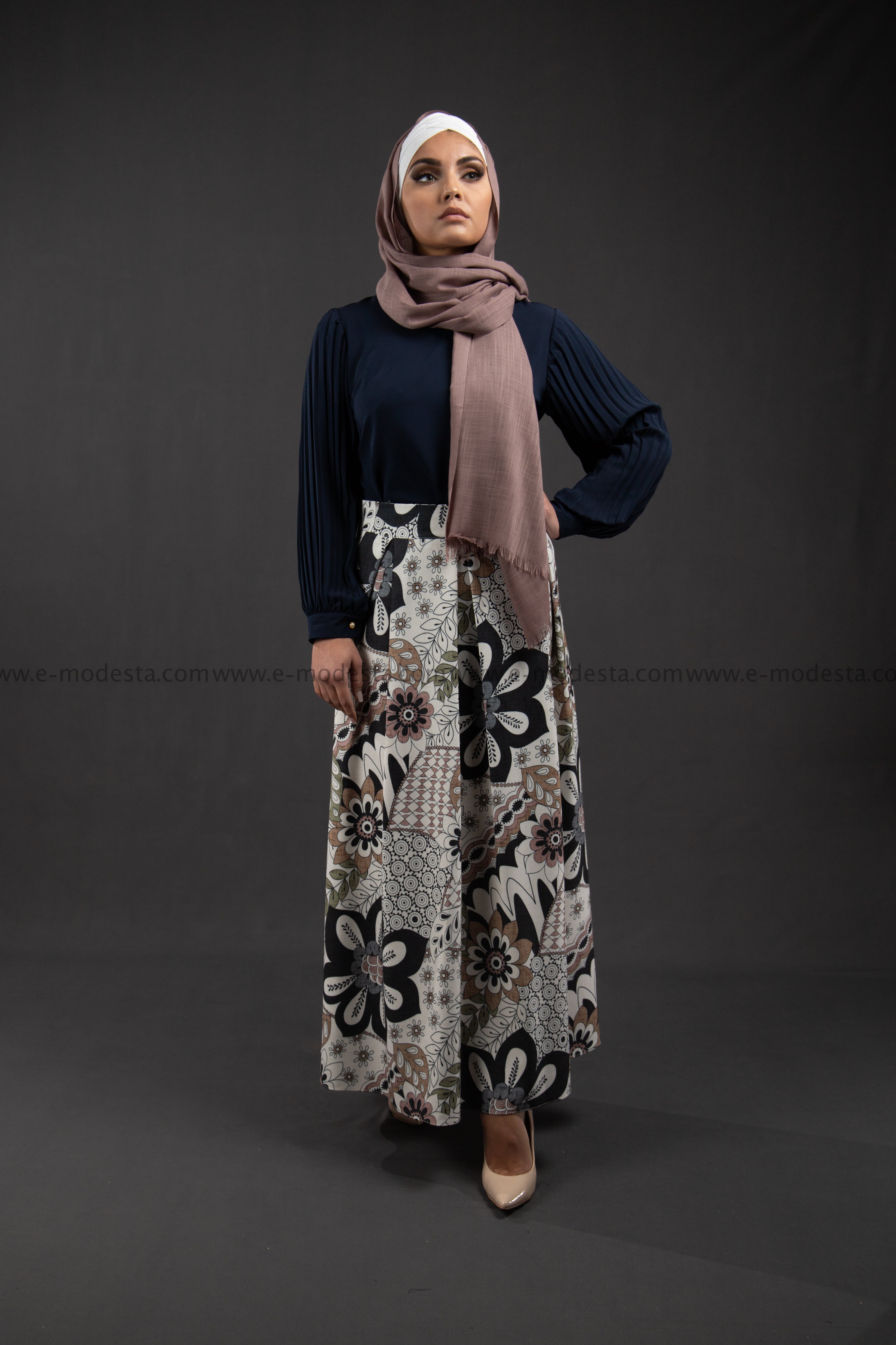 Maxi Floral Skirt | Pink & Blue | Lined from Inside - E-Modesta