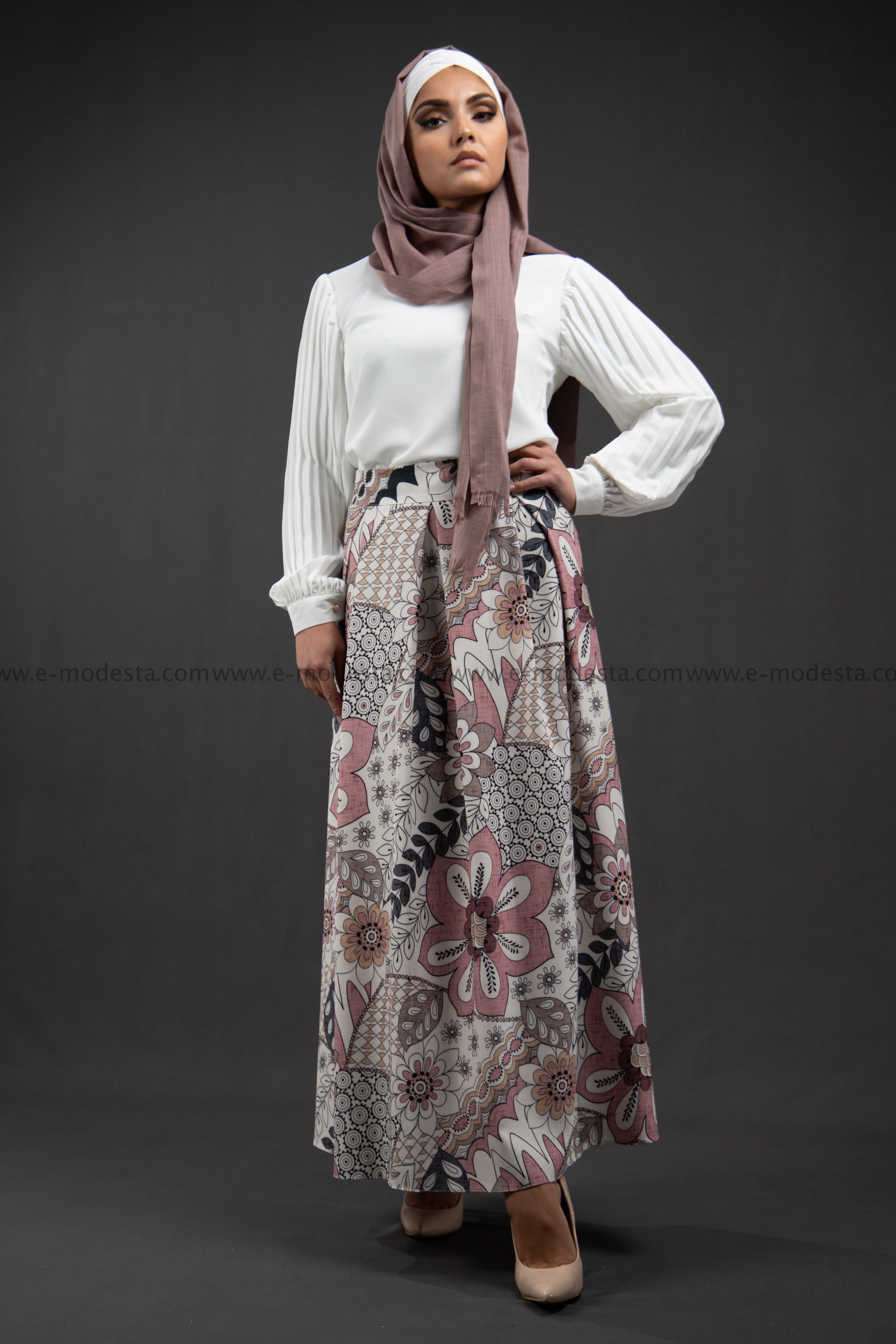 Maxi Floral Skirt | Pink & Purple | Lined from Inside - E-Modesta