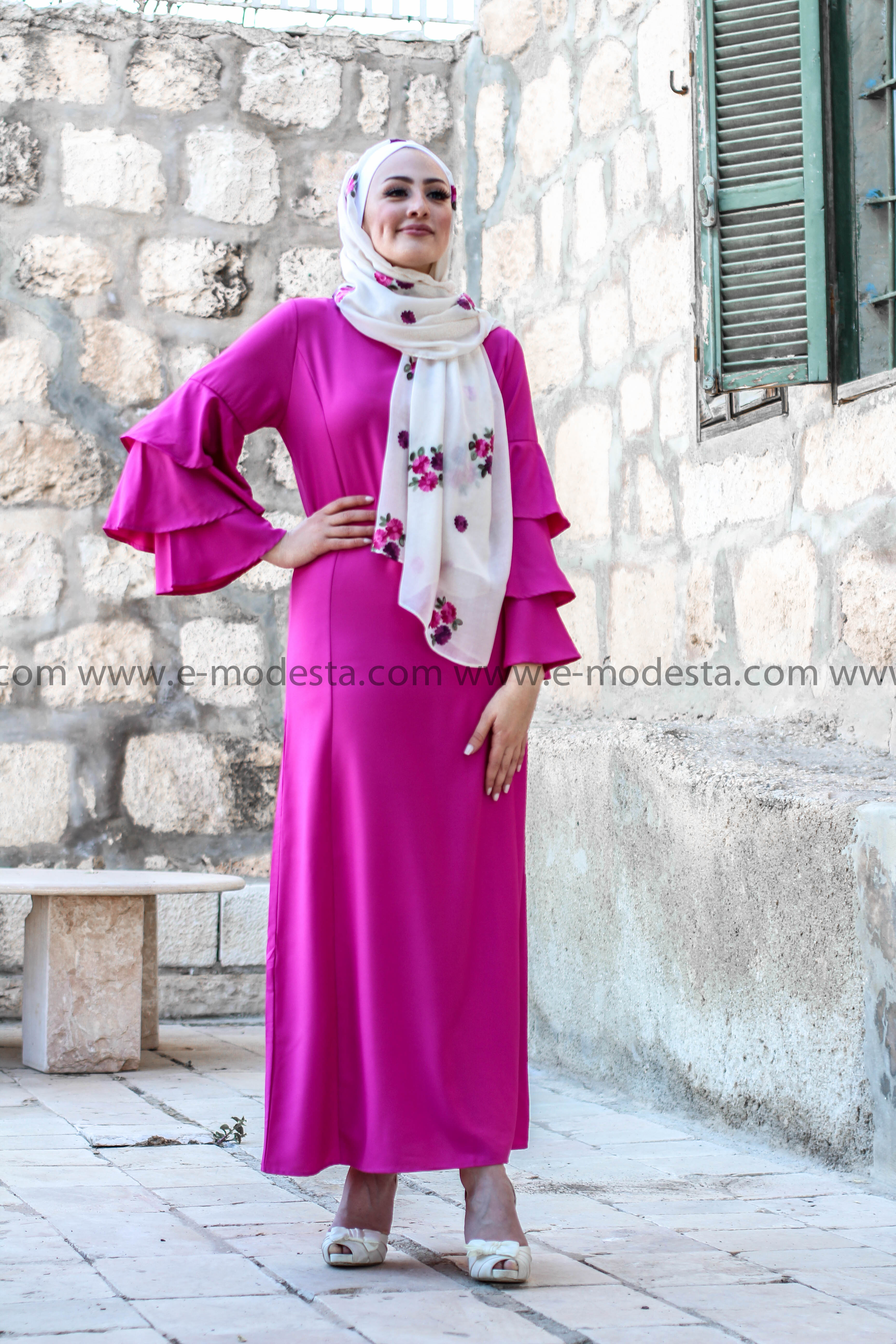 SALE | Solid Color Maxi Dress with Ruffled Sleeve - E-Modesta