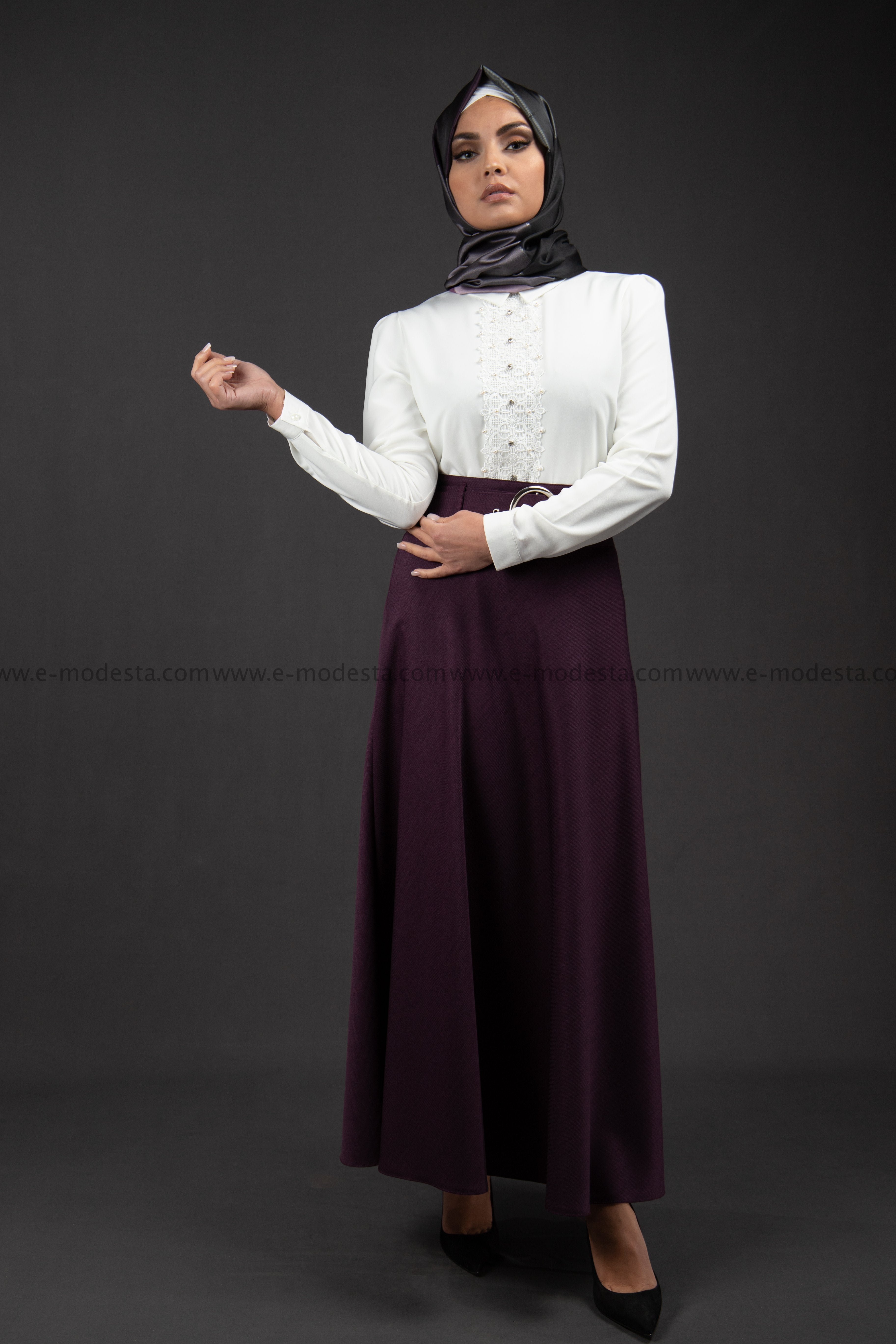 Maxi Summer Skirt | Purple Color | with Belt - E-Modesta