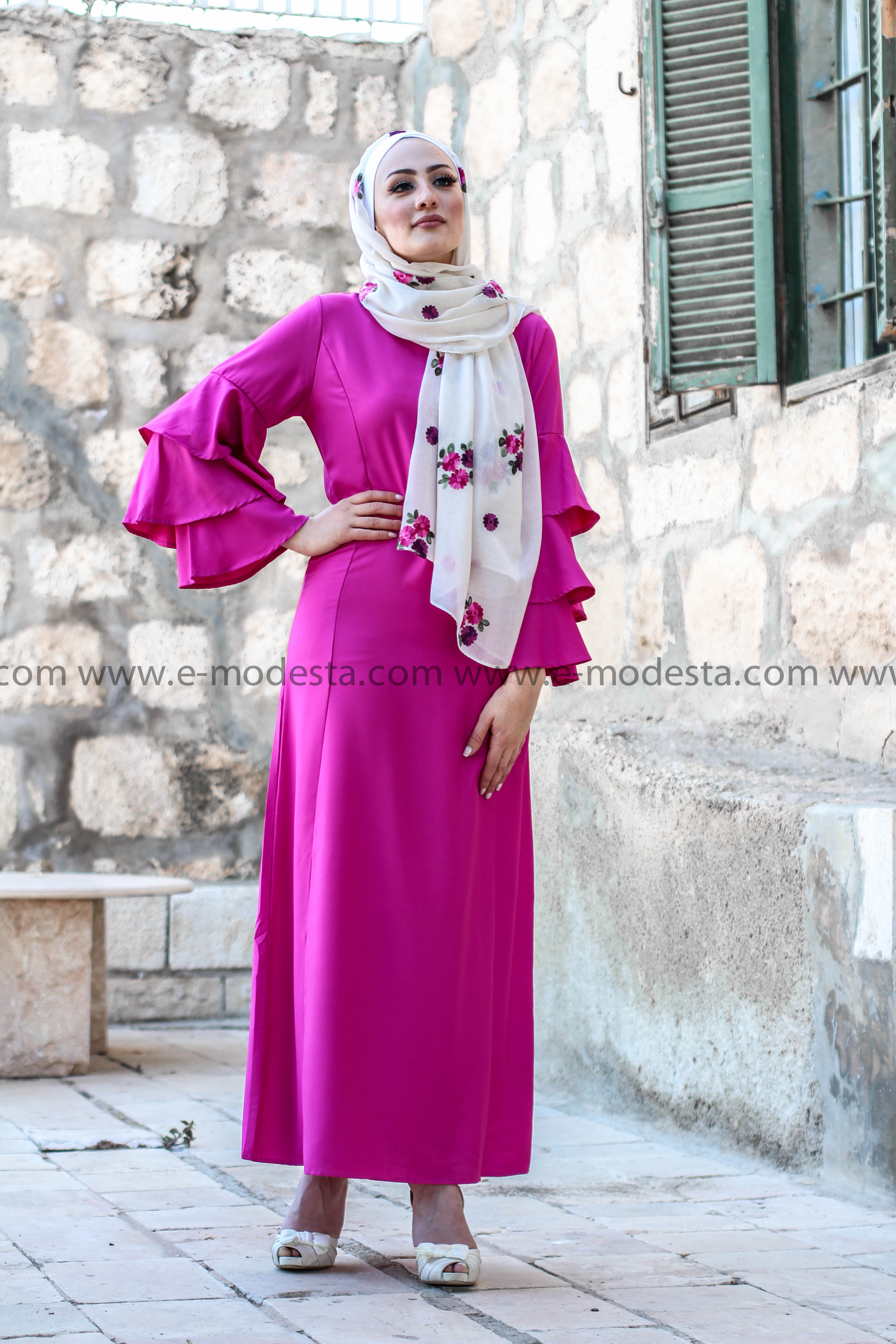 SALE | Solid Color Maxi Dress with Ruffled Sleeve - E-Modesta