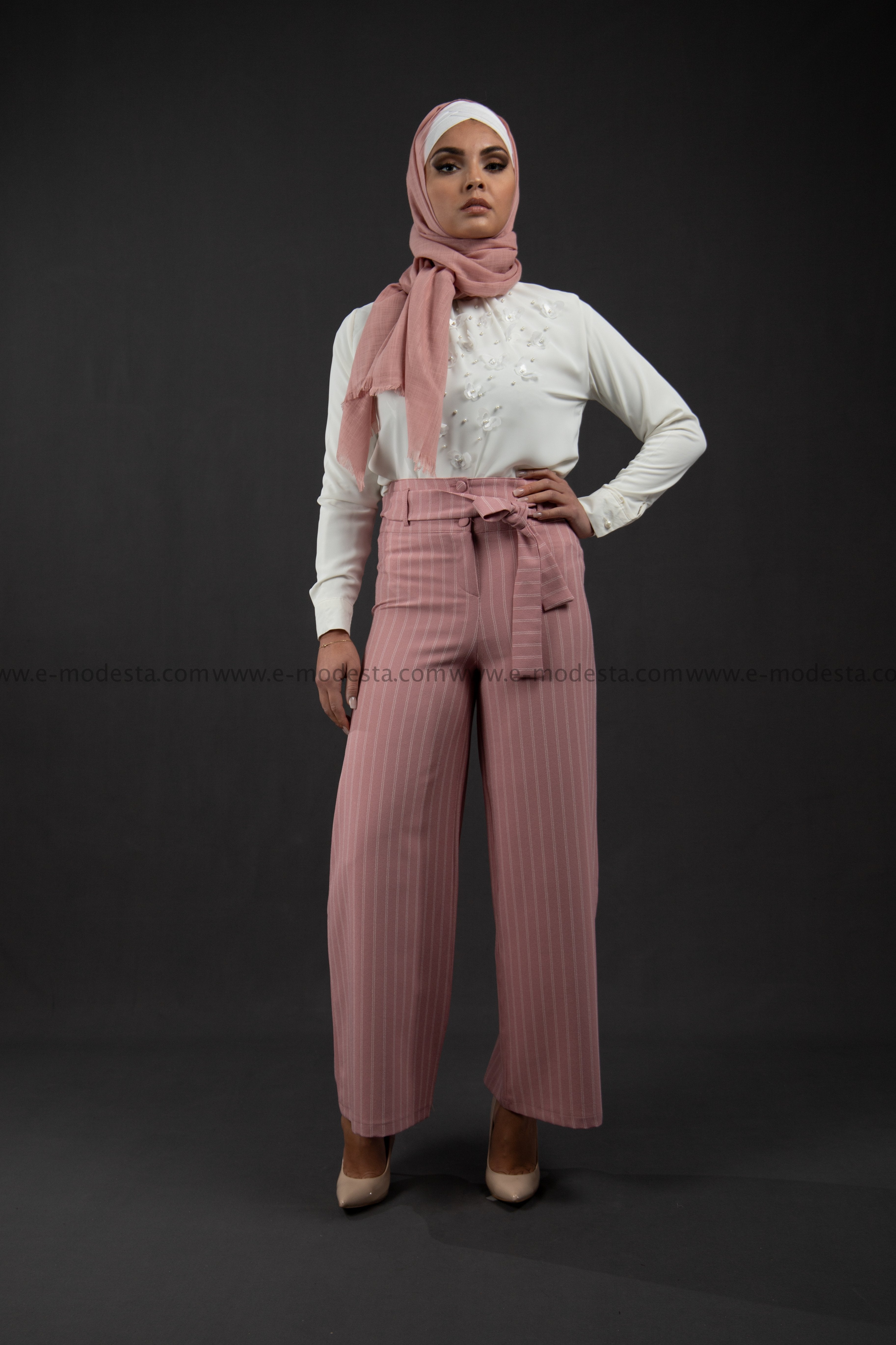 Wide Leg Striped Pants | Pink Color - E-Modesta