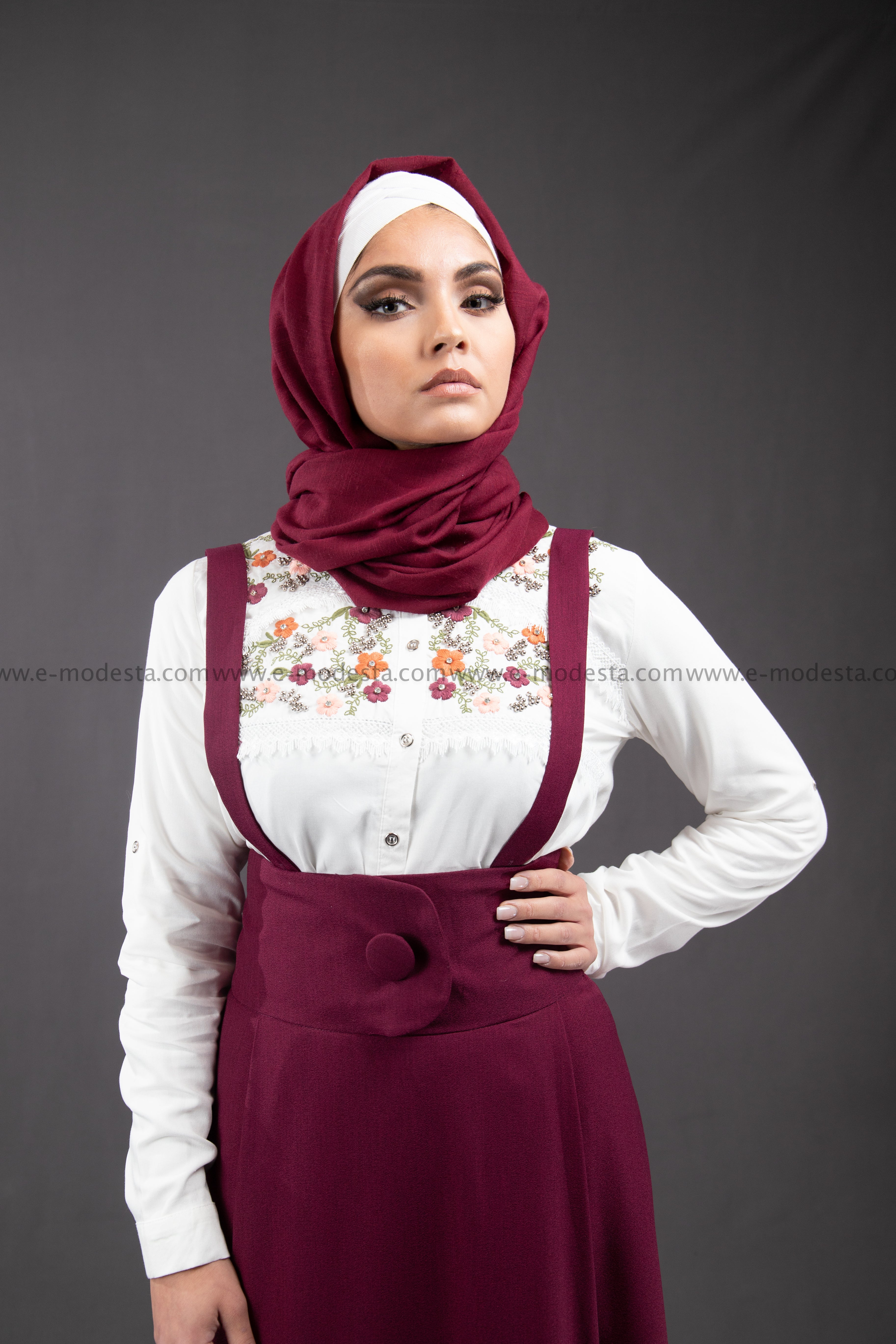 SALE Summer White Shirt | Flowers Embroidery | Purple and Pink - E-Modesta