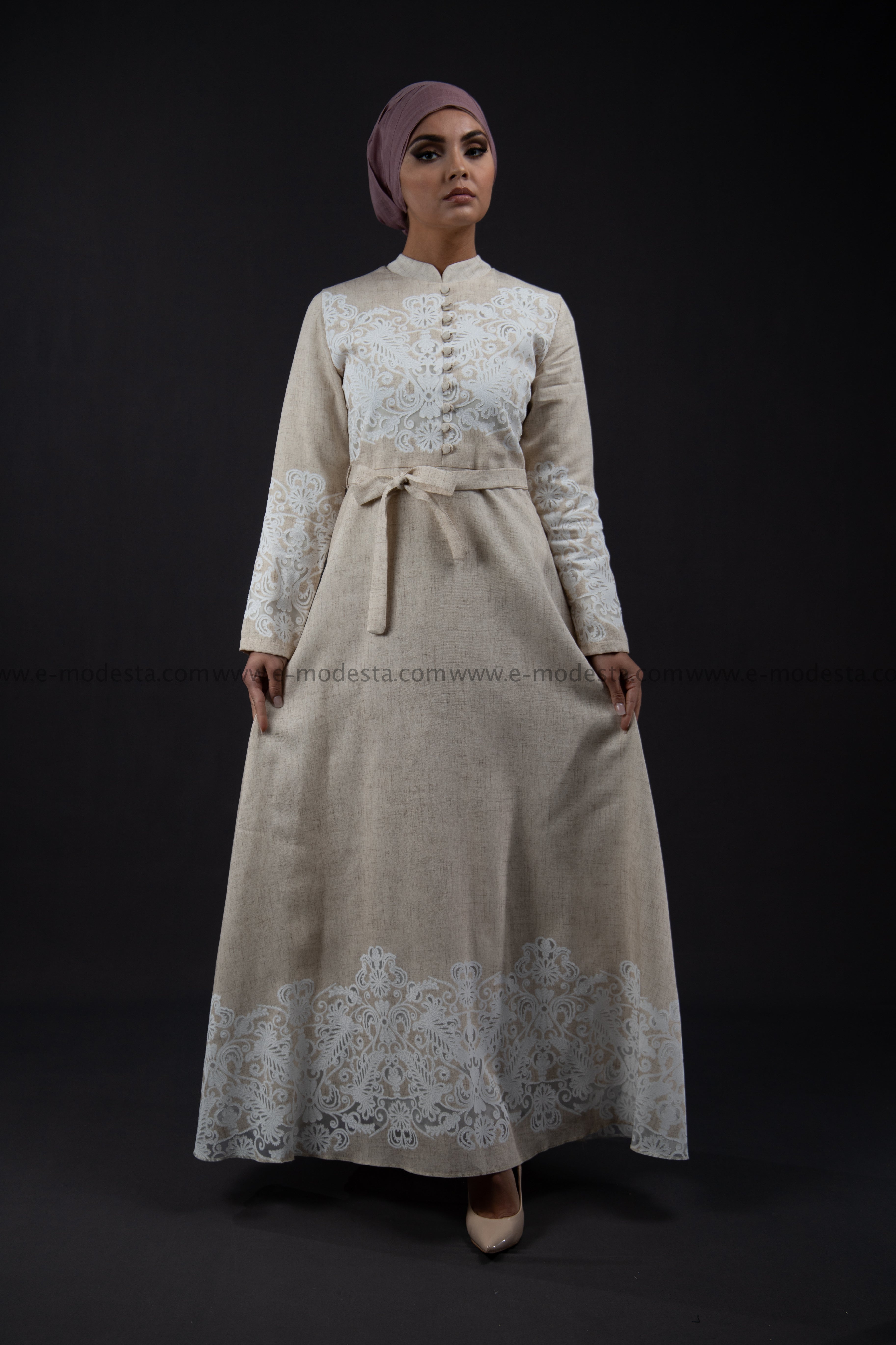 SALE Elegant Summer Maxi Dress | Beige Color | with White Lace E-Modesta SALE Elegant Summer Maxi Dress | Beige Color | with White Lace E-Modesta