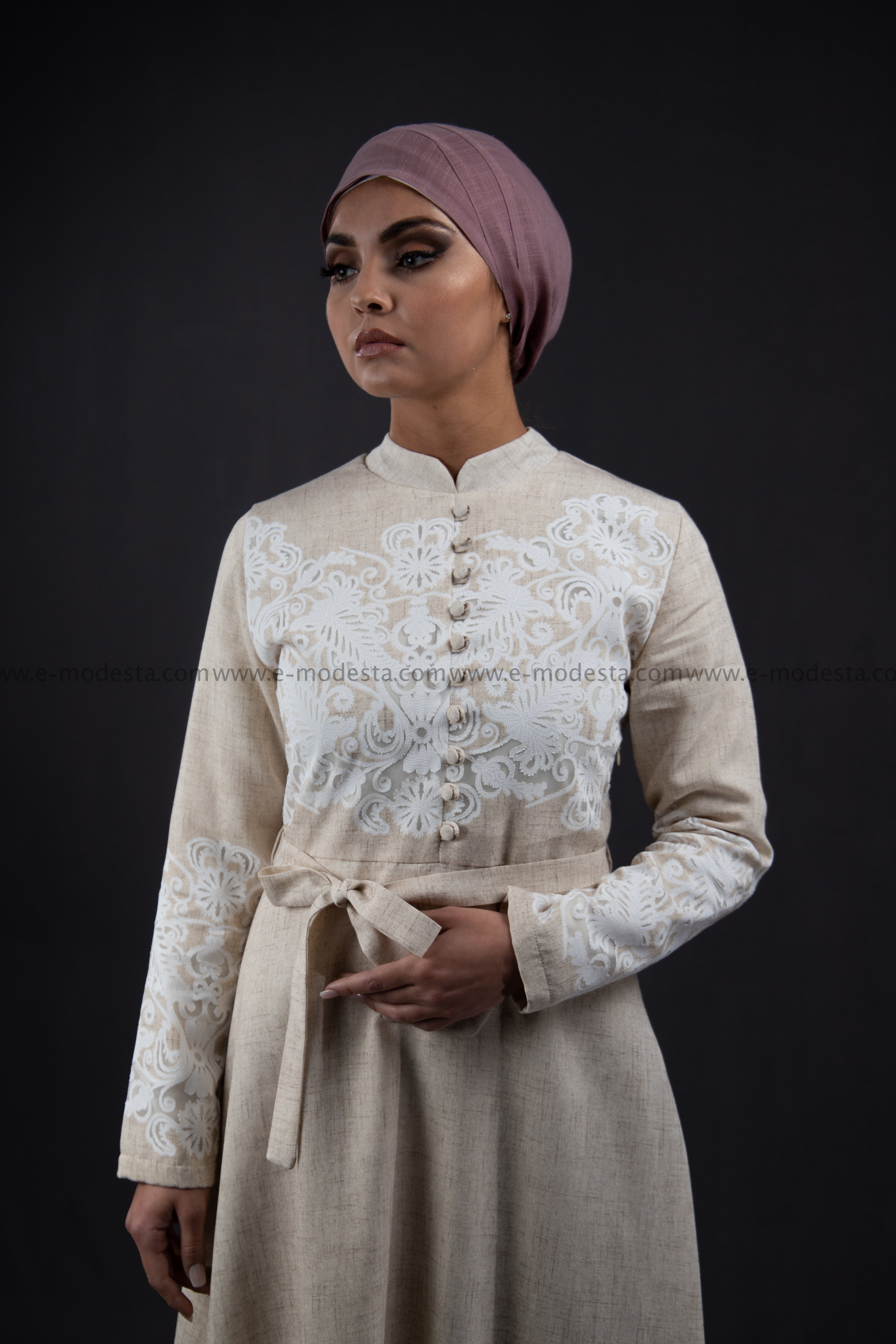 SALE Elegant Summer Maxi Dress | Beige Color | with White Lace - E-Modesta