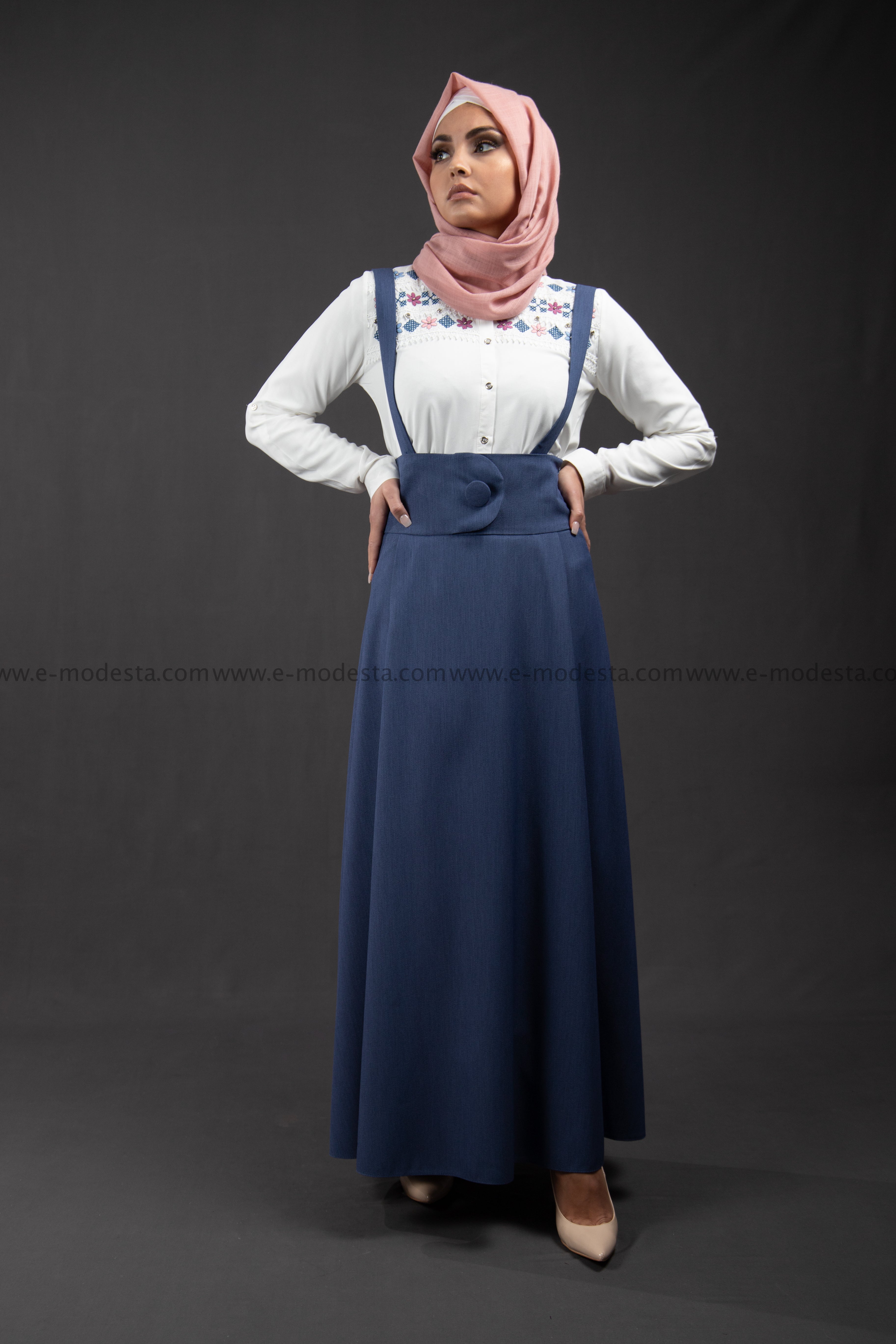 SALE High Waist Skirt | with Removable Shoulder Belt | Color Blue - E-Modesta