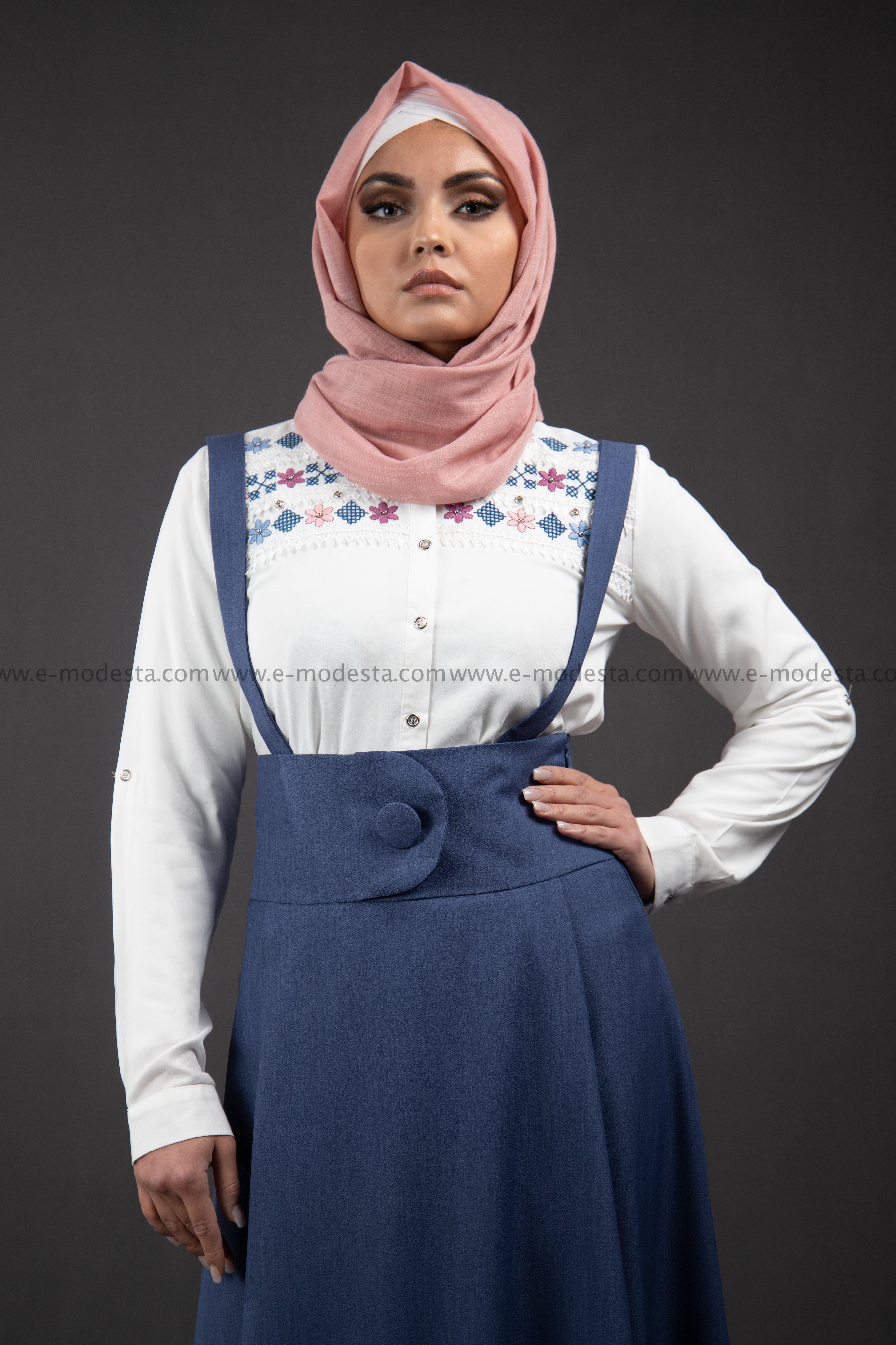 SALE High Waist Skirt | with Removable Shoulder Belt | Color Blue - E-Modesta