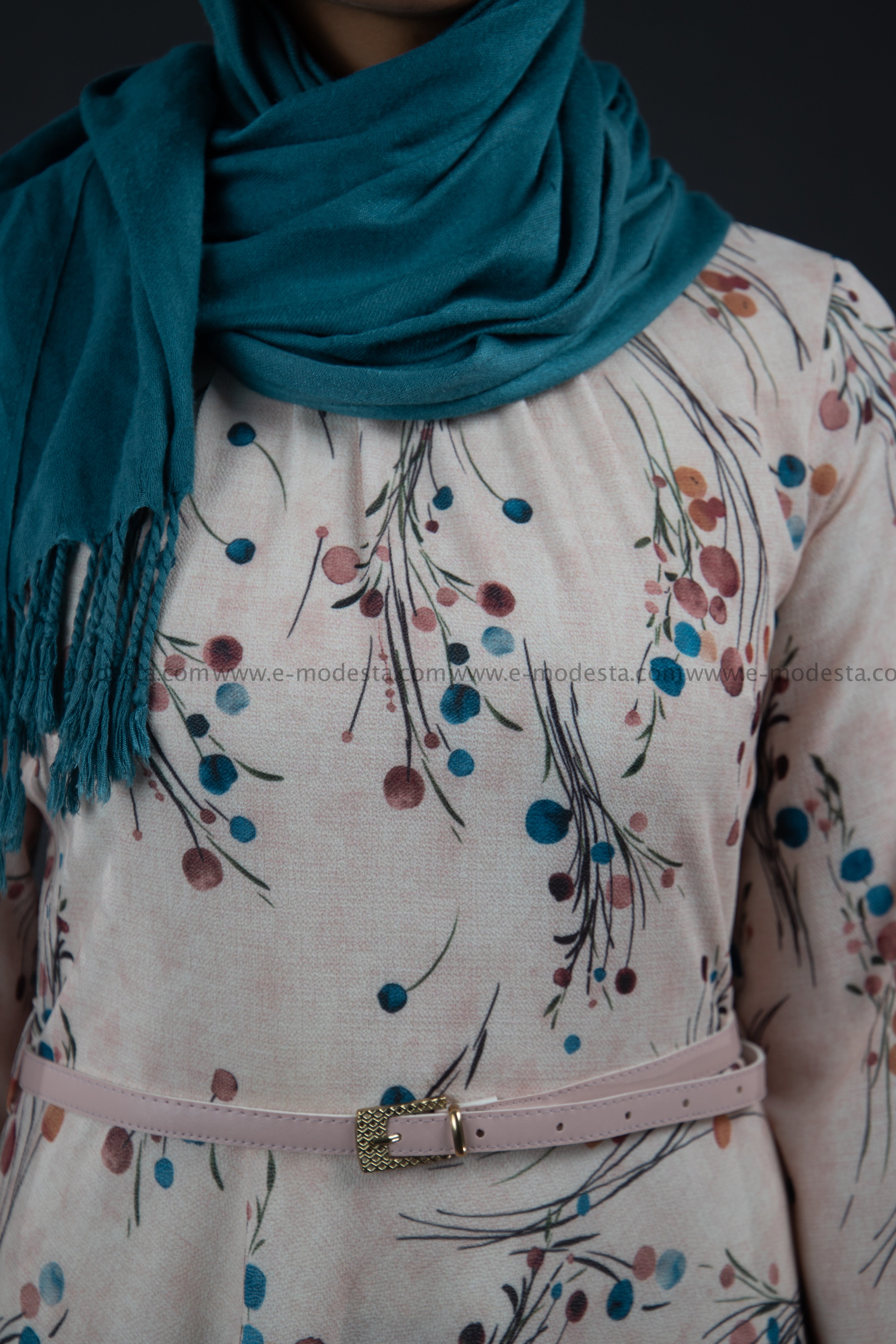 Elegant Maxi Summer Dress | Blue Dots Pattern | Fully Lined from Inside - E-Modesta#Hijab_fashion#