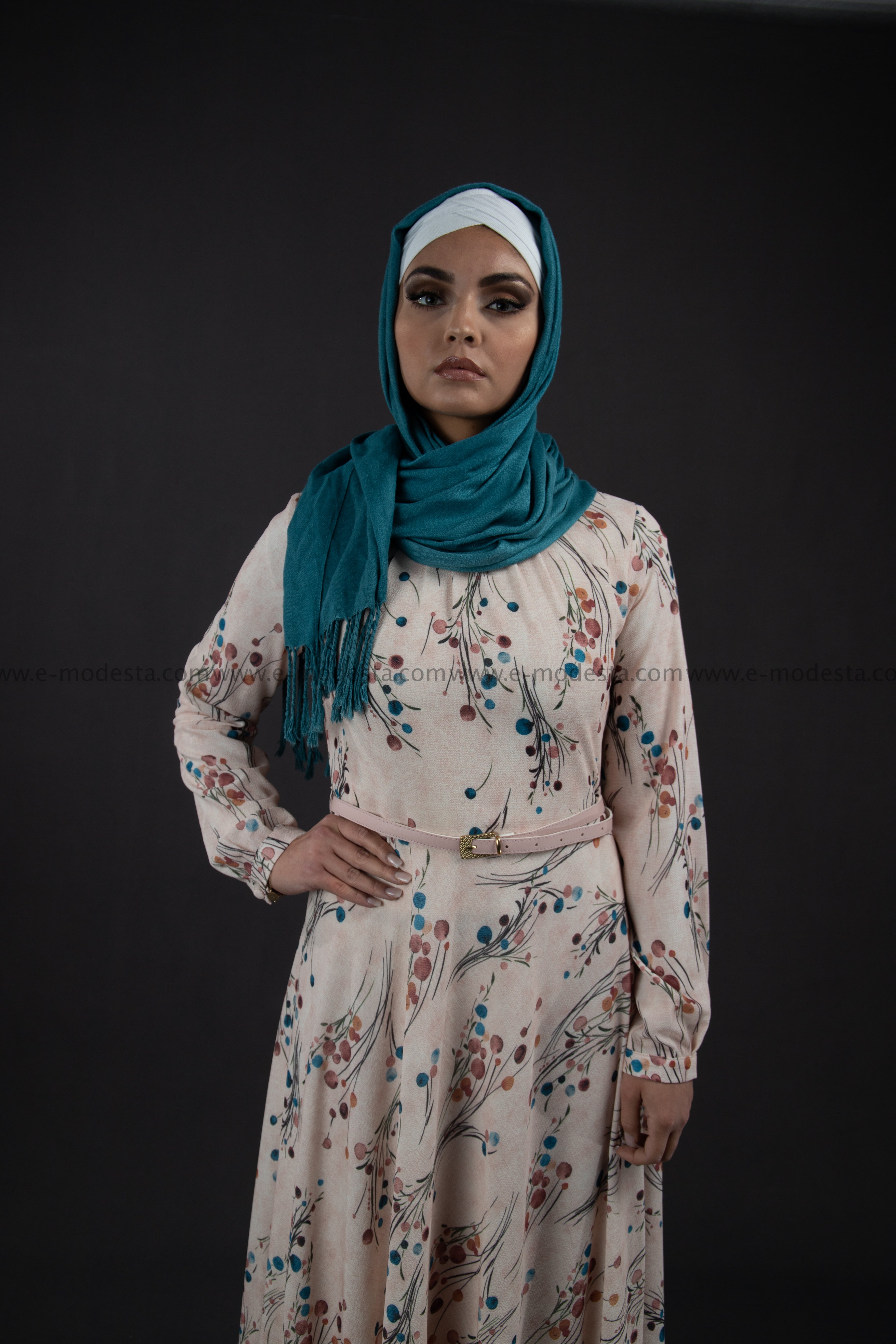 Elegant Maxi Summer Dress | Blue Dots Pattern | Fully Lined from Inside - E-Modesta#Hijab_fashion#