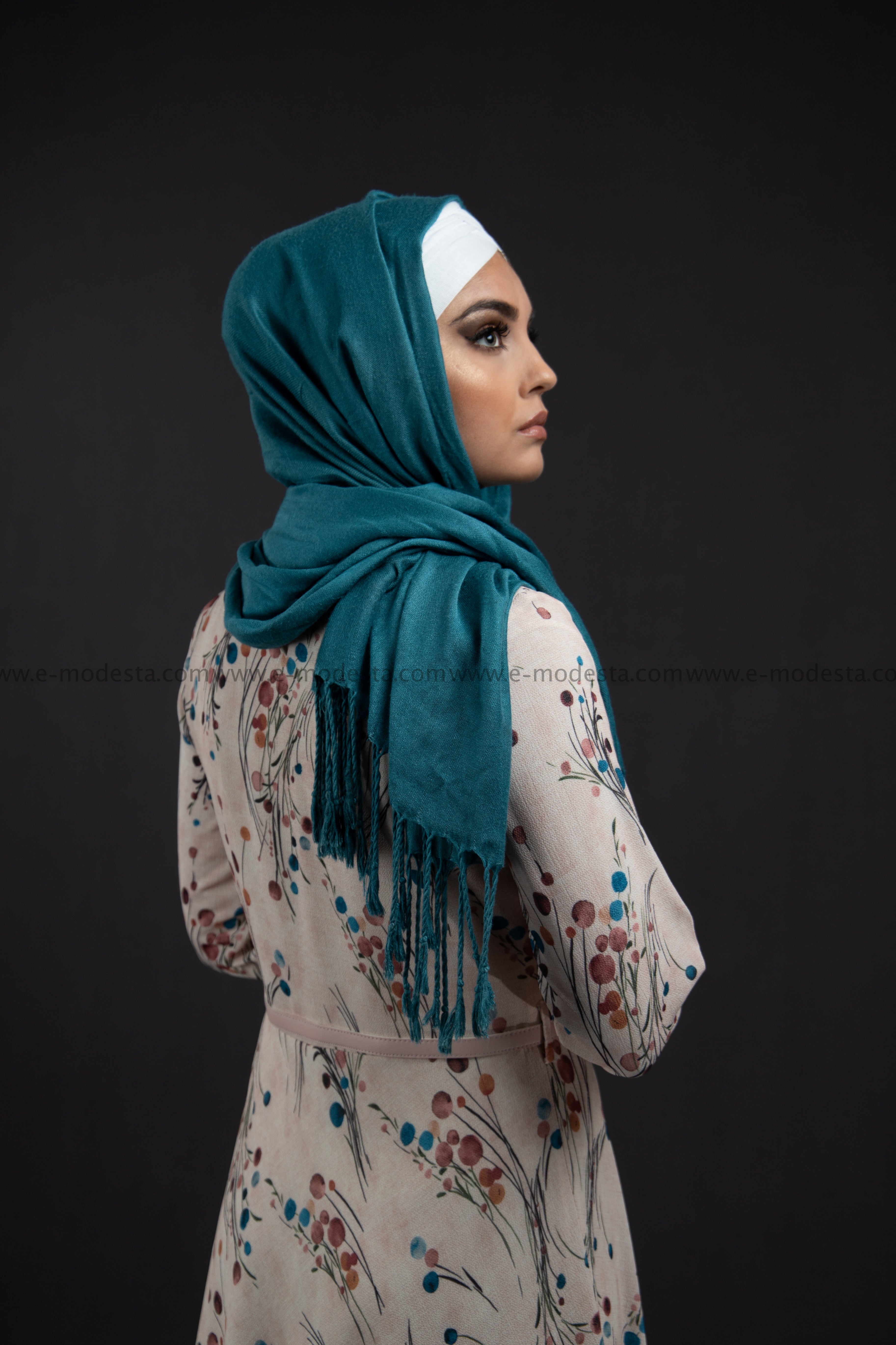 Elegant Maxi Summer Dress | Blue Dots Pattern | Fully Lined from Inside - E-Modesta#Hijab_fashion#