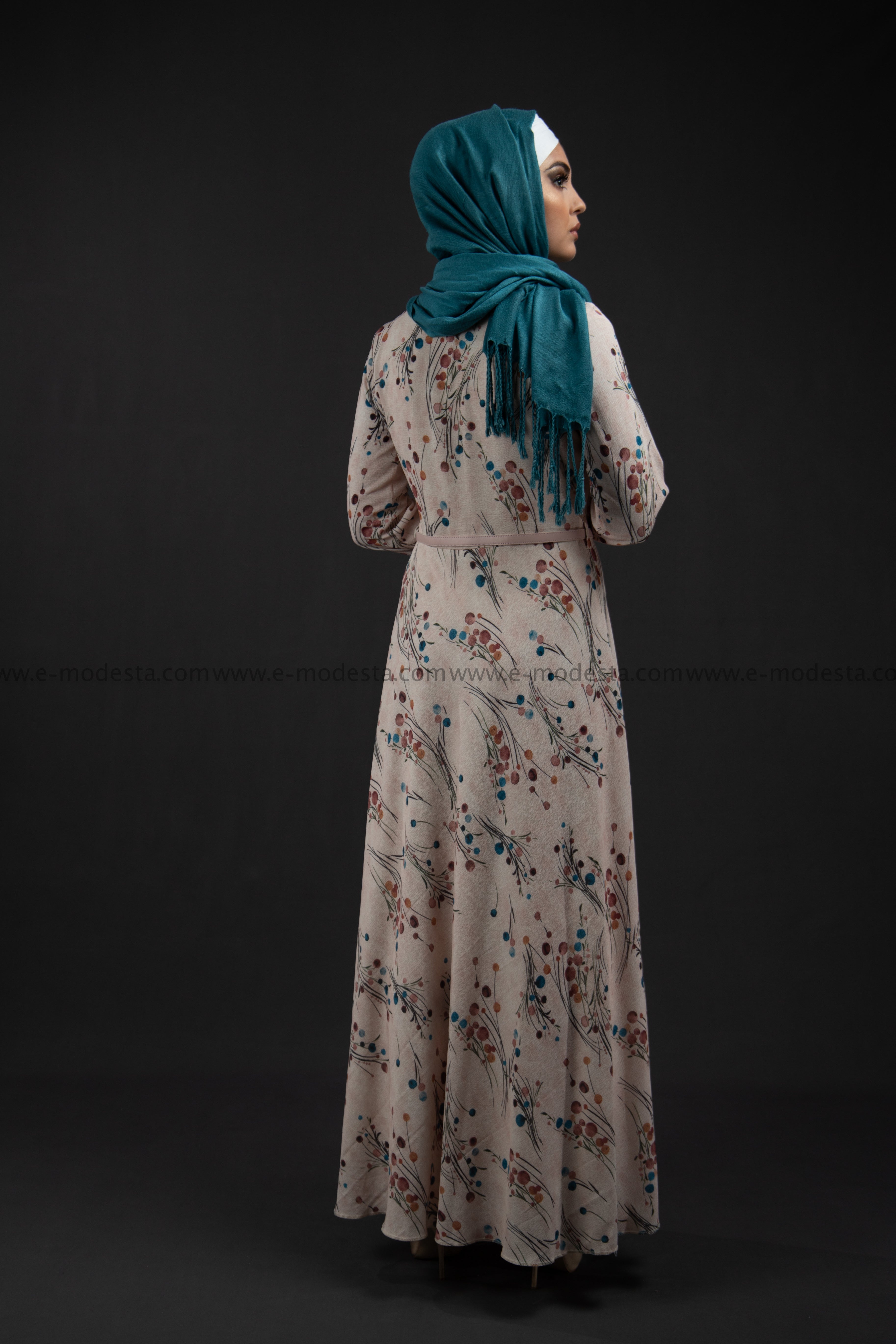 Elegant Maxi Summer Dress | Blue Dots Pattern | Fully Lined from Inside - E-Modesta#Hijab_fashion#