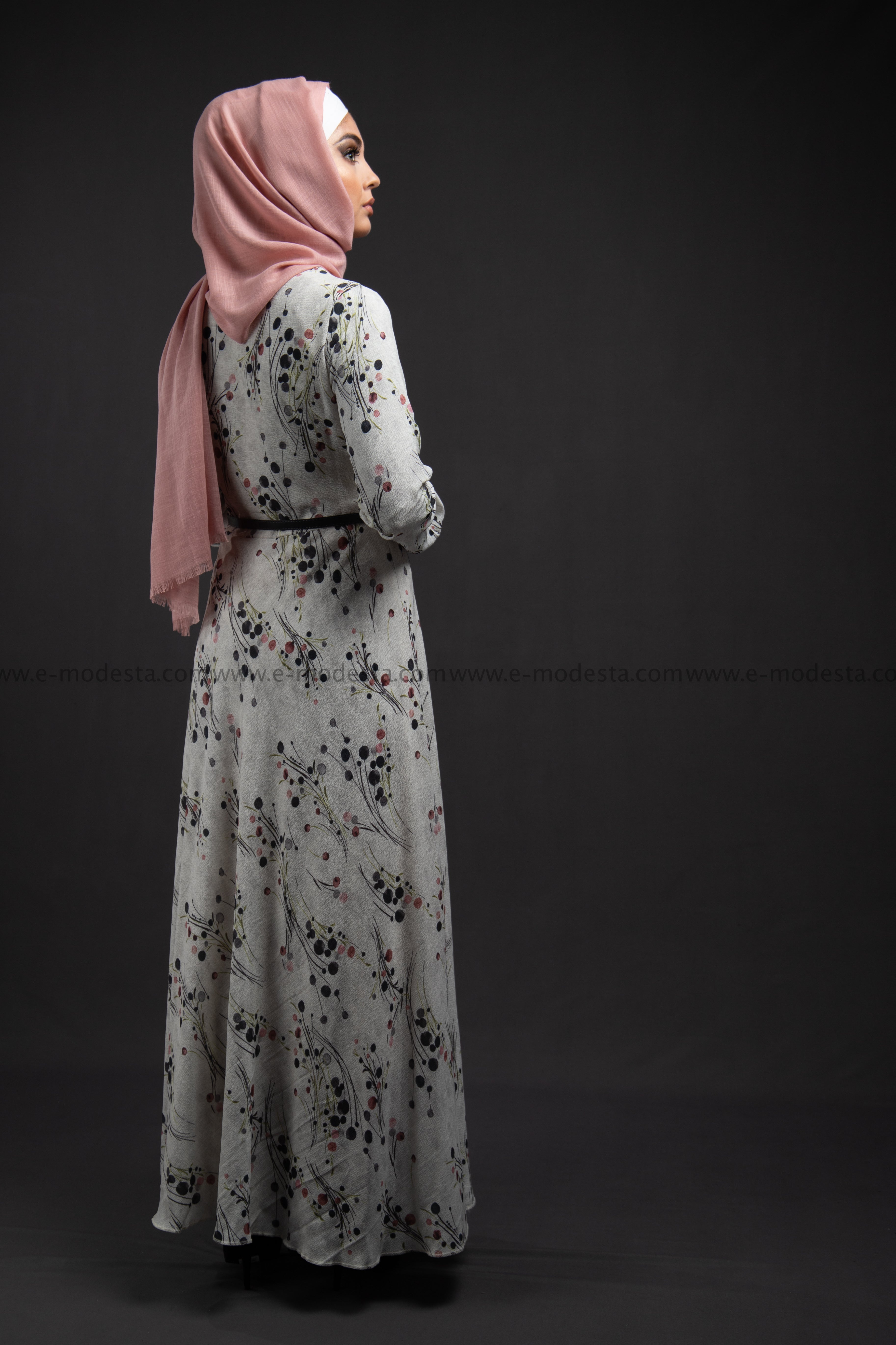 Elegant Maxi Summer Dress | Pink Dots Pattern | Fully Lined from Inside - E-Modesta#Hijab_fashion#