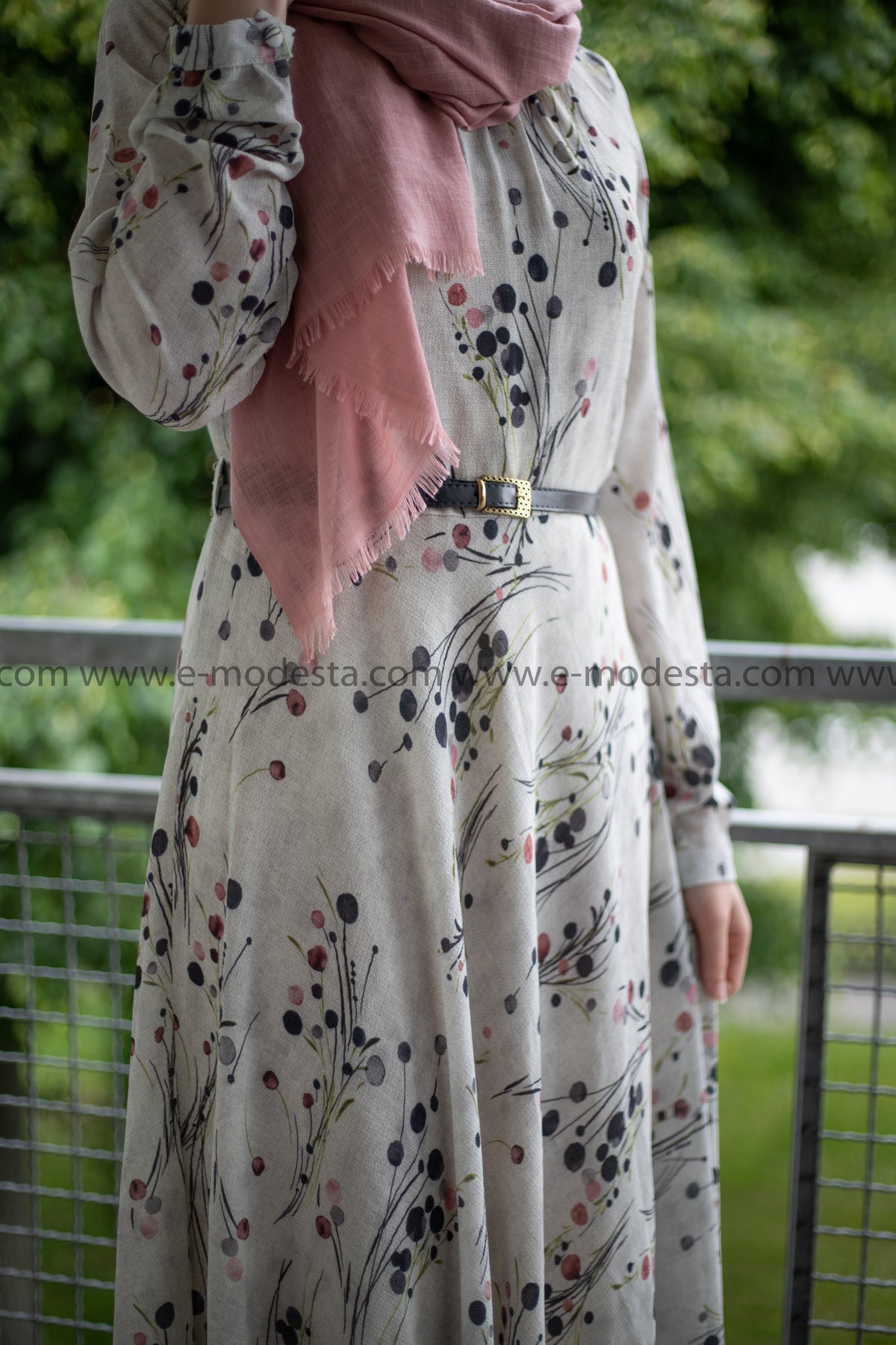 Elegant Maxi Summer Dress | Pink Dots Pattern | Fully Lined from Inside - E-Modesta#Hijab_fashion#